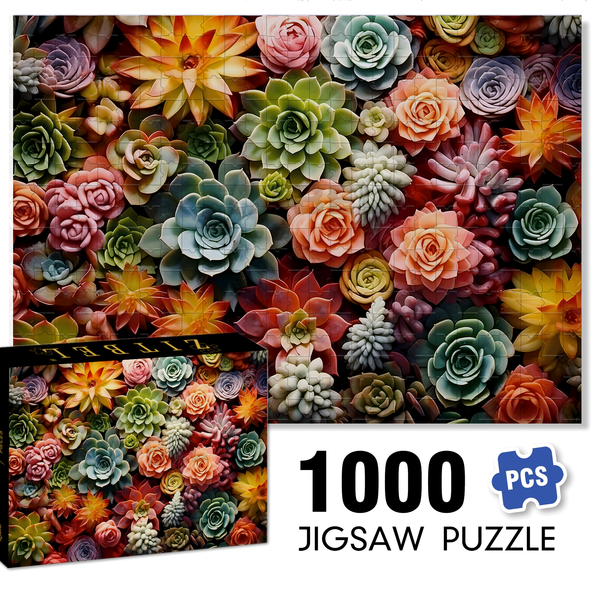 Colorful Succulent Plants 500pcs/1000pcs Jigsaw Puzzle, Scratch-Resistant, Interactive Family Game & Brain-Boosting DIY Decor, Perfect for Halloween, Christmas & New Year Gifts, Family Puzzle Game