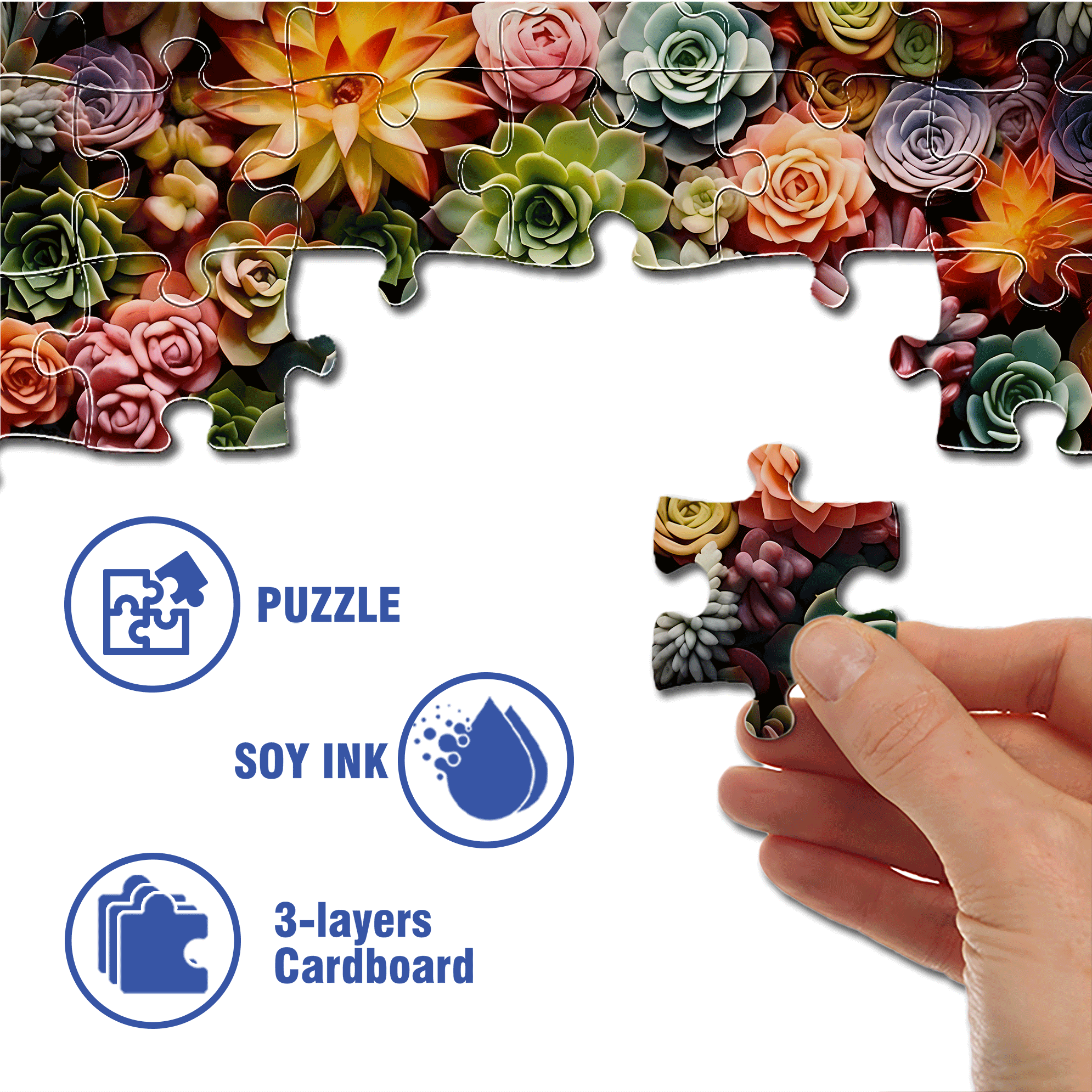 Colorful Succulent Plants 500pcs/1000pcs Jigsaw Puzzle, Scratch-Resistant, Interactive Family Game & Brain-Boosting DIY Decor, Perfect for Halloween, Christmas & New Year Gifts, Family Puzzle Game