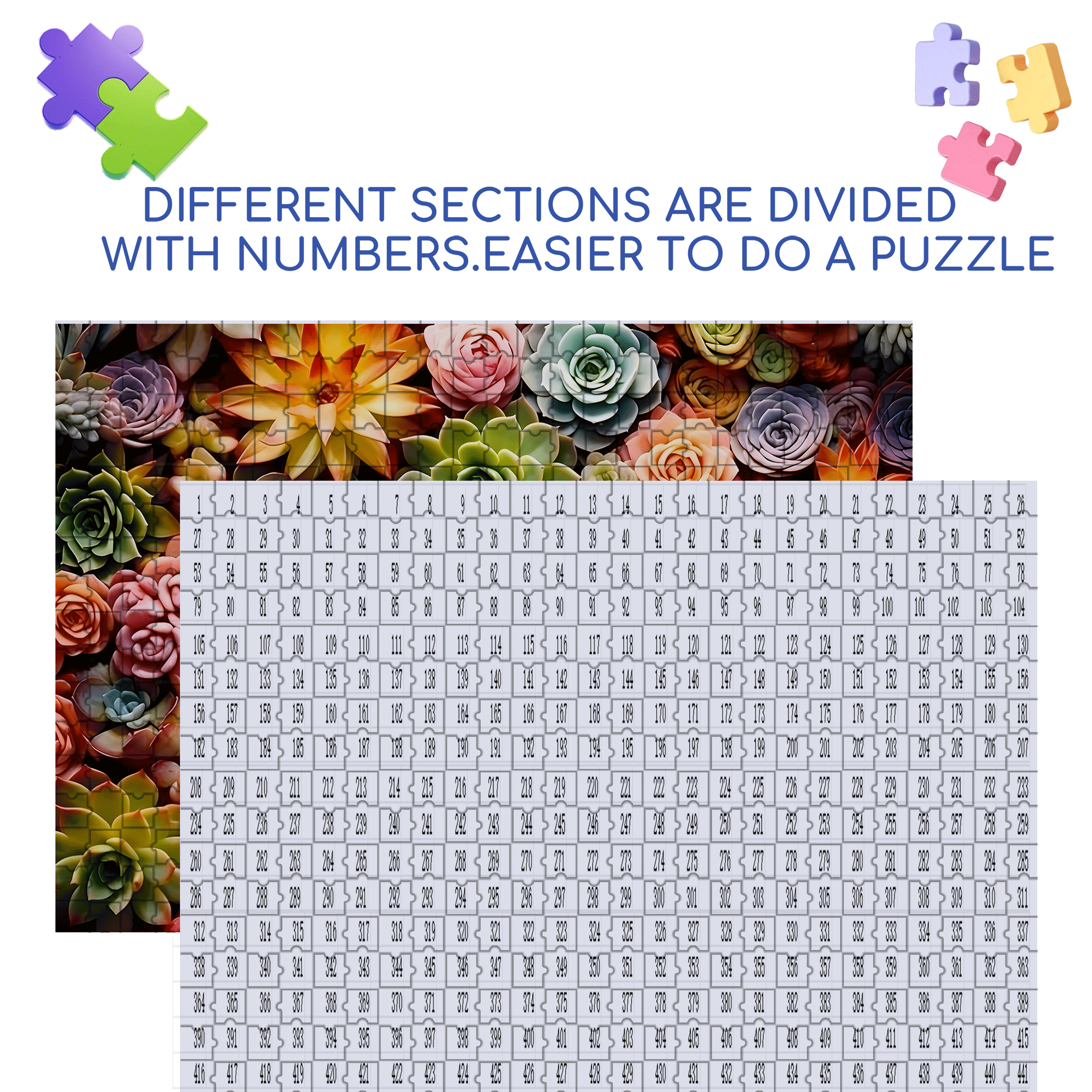 Colorful Succulent Plants 500pcs/1000pcs Jigsaw Puzzle, Scratch-Resistant, Interactive Family Game & Brain-Boosting DIY Decor, Perfect for Halloween, Christmas & New Year Gifts, Family Puzzle Game