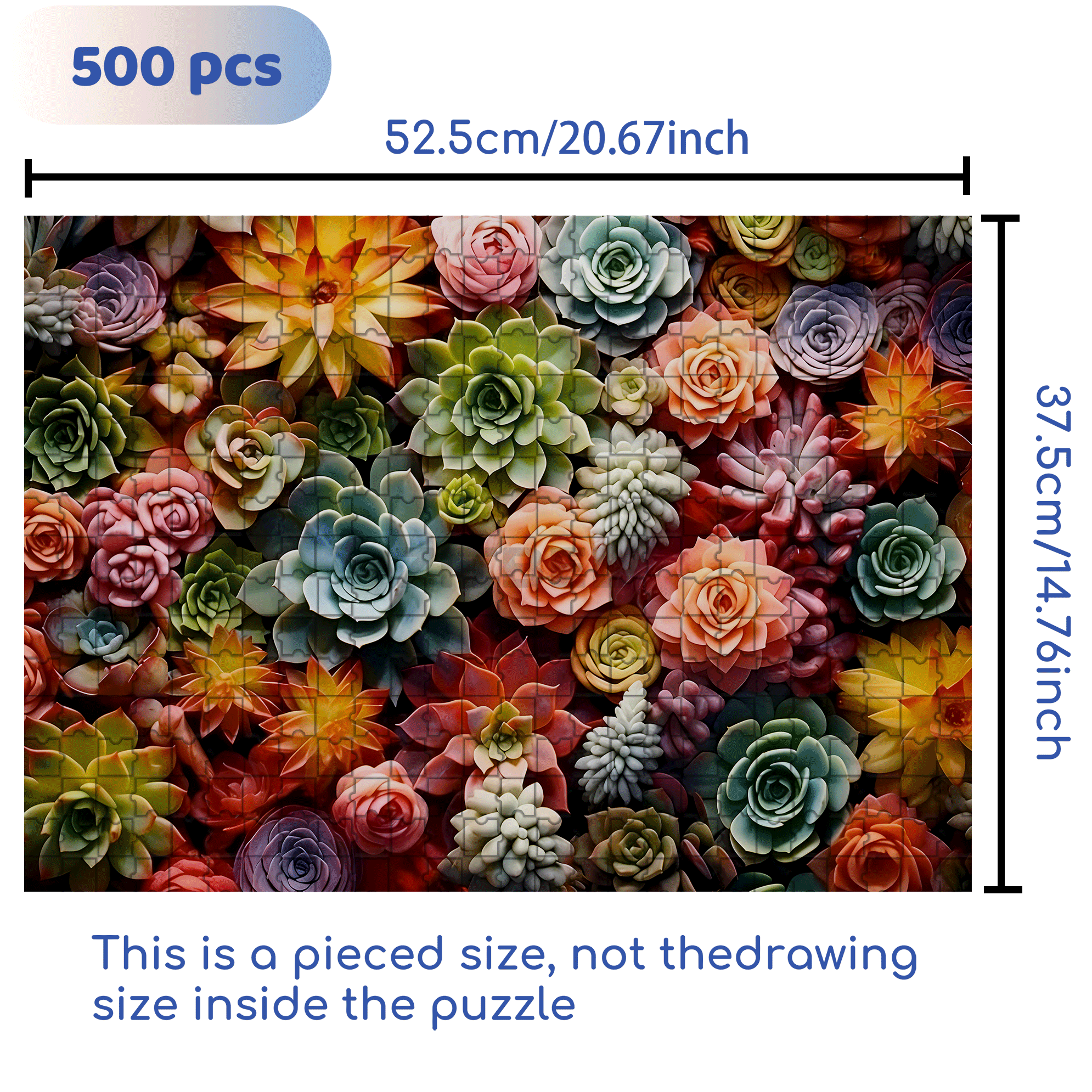 Colorful Succulent Plants 500pcs/1000pcs Jigsaw Puzzle, Scratch-Resistant, Interactive Family Game & Brain-Boosting DIY Decor, Perfect for Halloween, Christmas & New Year Gifts, Family Puzzle Game