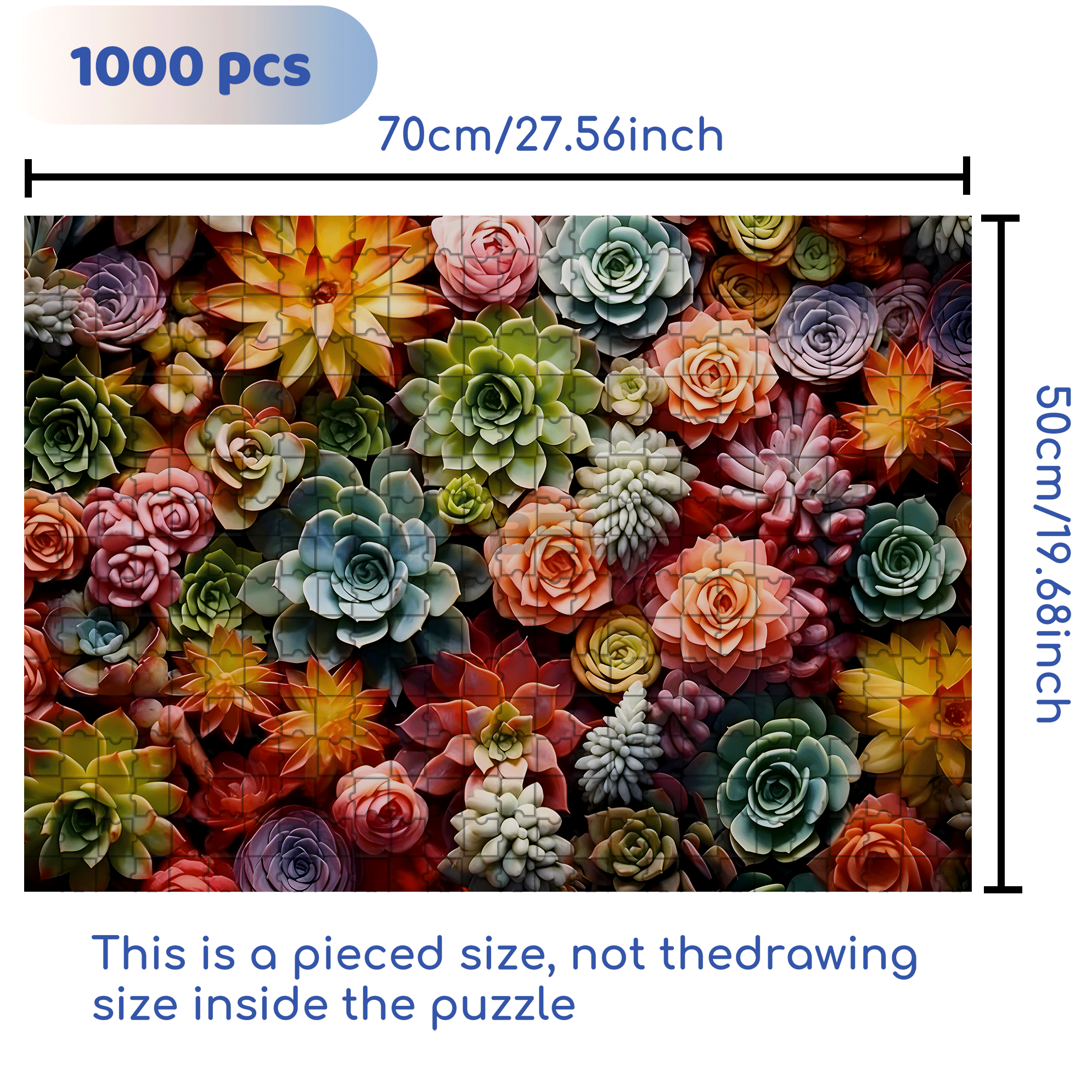 Colorful Succulent Plants 500pcs/1000pcs Jigsaw Puzzle, Scratch-Resistant, Interactive Family Game & Brain-Boosting DIY Decor, Perfect for Halloween, Christmas & New Year Gifts, Family Puzzle Game