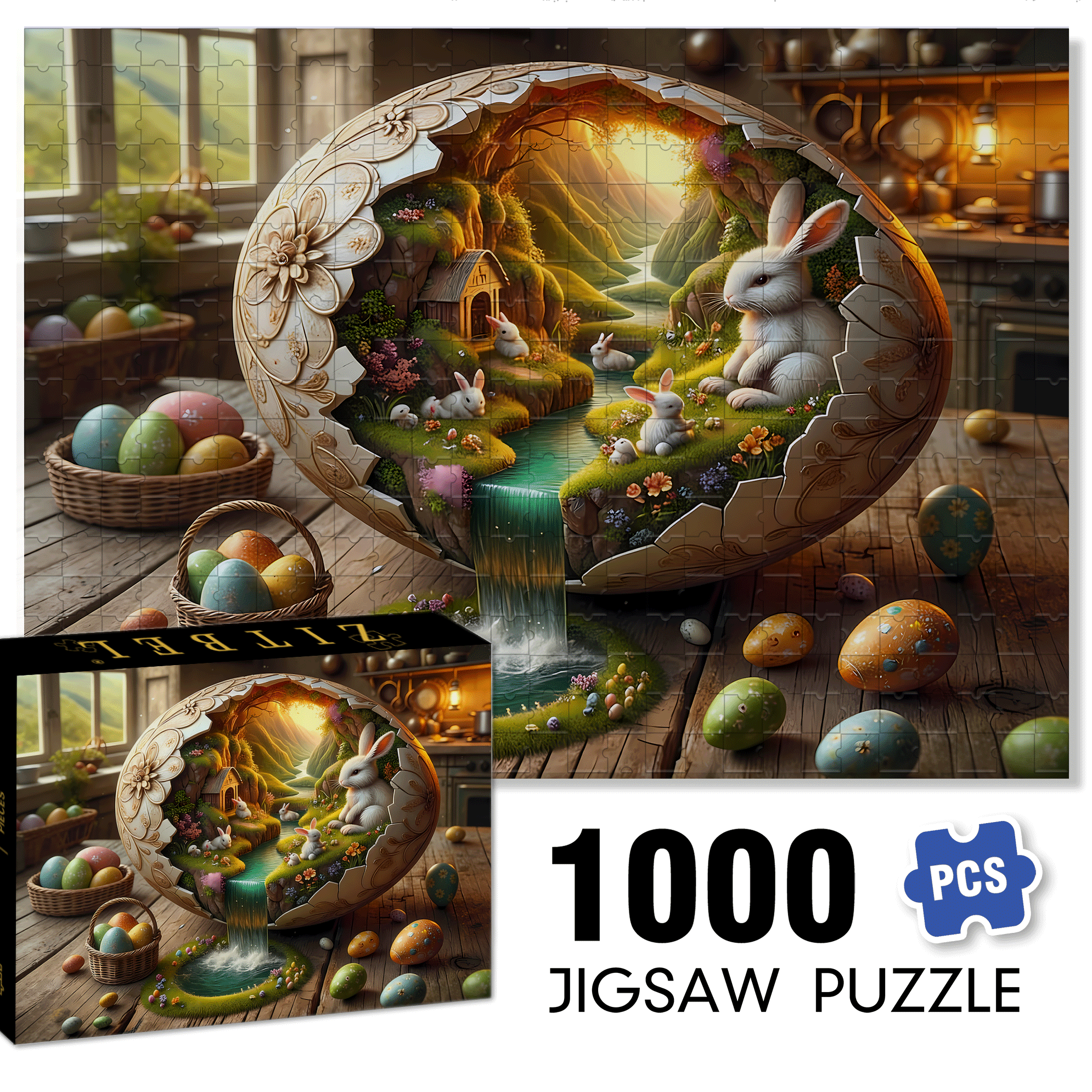 Easter Bunny Paradise 500pcs/1000pcs Jigsaw Puzzle, Scratch-Resistant, Interactive Family Game & Brain-Boosting DIY Decor, Perfect for Halloween, Christmas & New Year Gifts, Family Puzzle Game