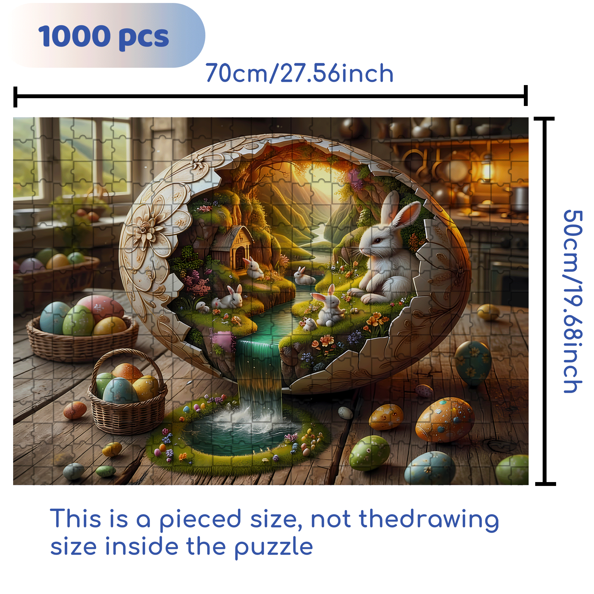 Easter Bunny Paradise 500pcs/1000pcs Jigsaw Puzzle, Scratch-Resistant, Interactive Family Game & Brain-Boosting DIY Decor, Perfect for Halloween, Christmas & New Year Gifts, Family Puzzle Game
