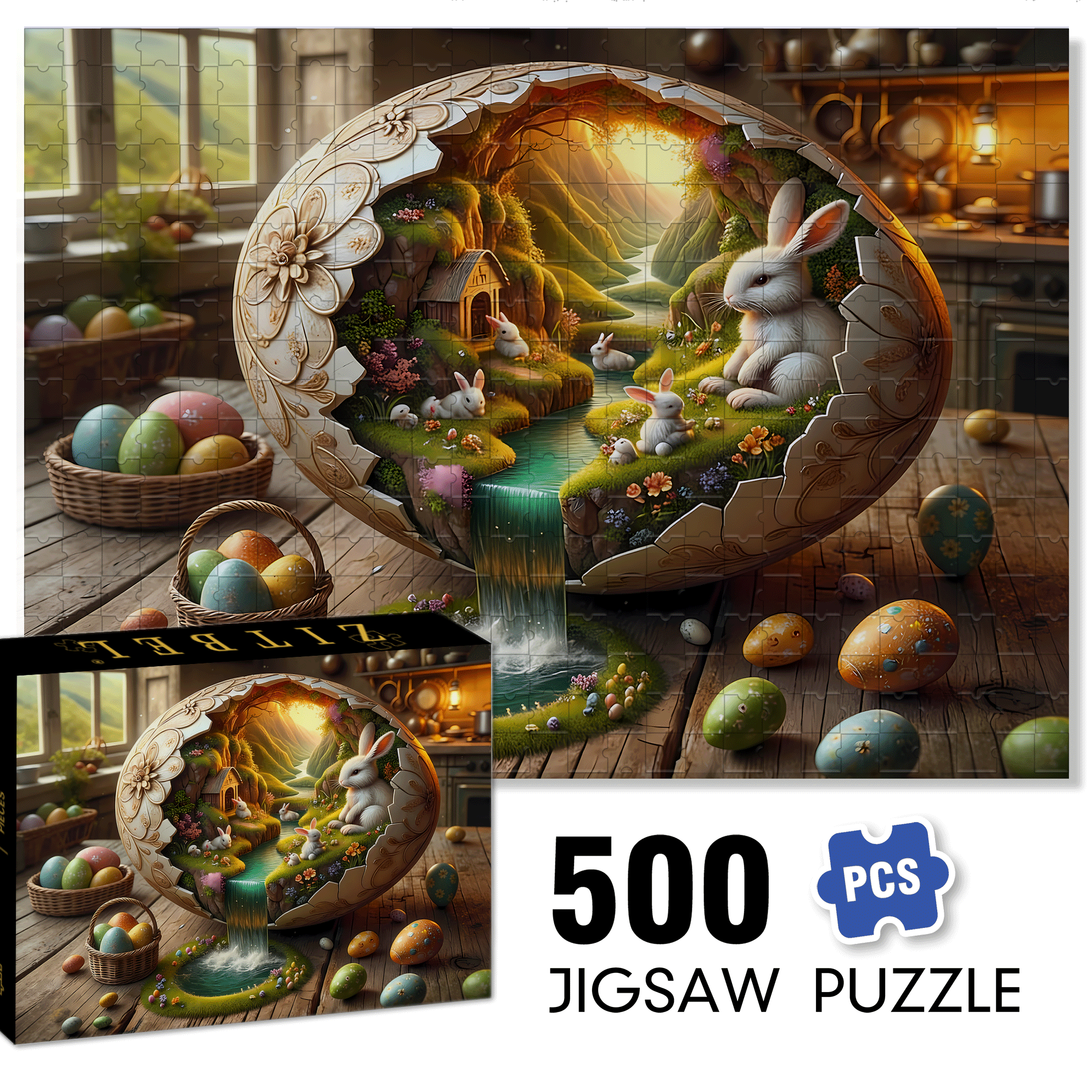 Easter Bunny Paradise 500pcs/1000pcs Jigsaw Puzzle, Scratch-Resistant, Interactive Family Game & Brain-Boosting DIY Decor, Perfect for Halloween, Christmas & New Year Gifts, Family Puzzle Game