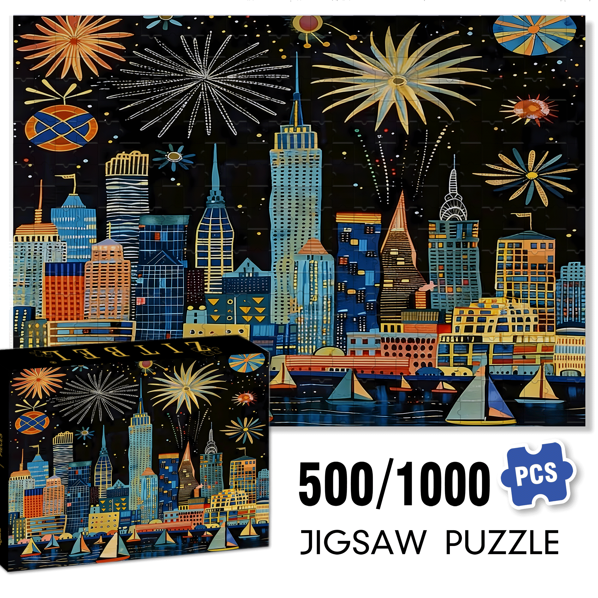 Fireworks In The Bustling City 500pcs/1000pcs Jigsaw Puzzle, Scratch-Resistant, Interactive Family Game & Brain-Boosting DIY Decor, Perfect for Halloween, Christmas & New Year Gifts, Family Puzzle Game