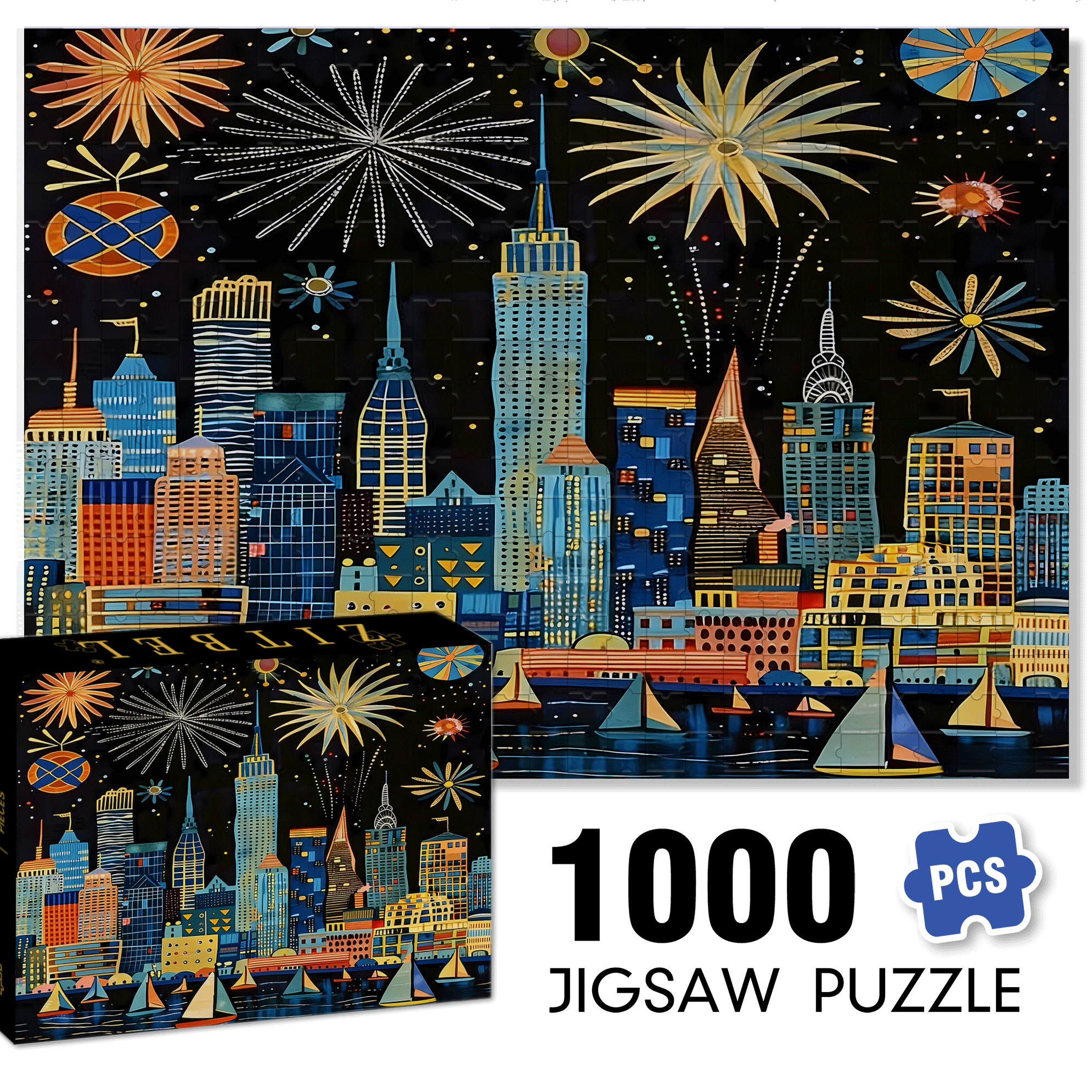 Fireworks In The Bustling City 500pcs/1000pcs Jigsaw Puzzle, Scratch-Resistant, Interactive Family Game & Brain-Boosting DIY Decor, Perfect for Halloween, Christmas & New Year Gifts, Family Puzzle Game