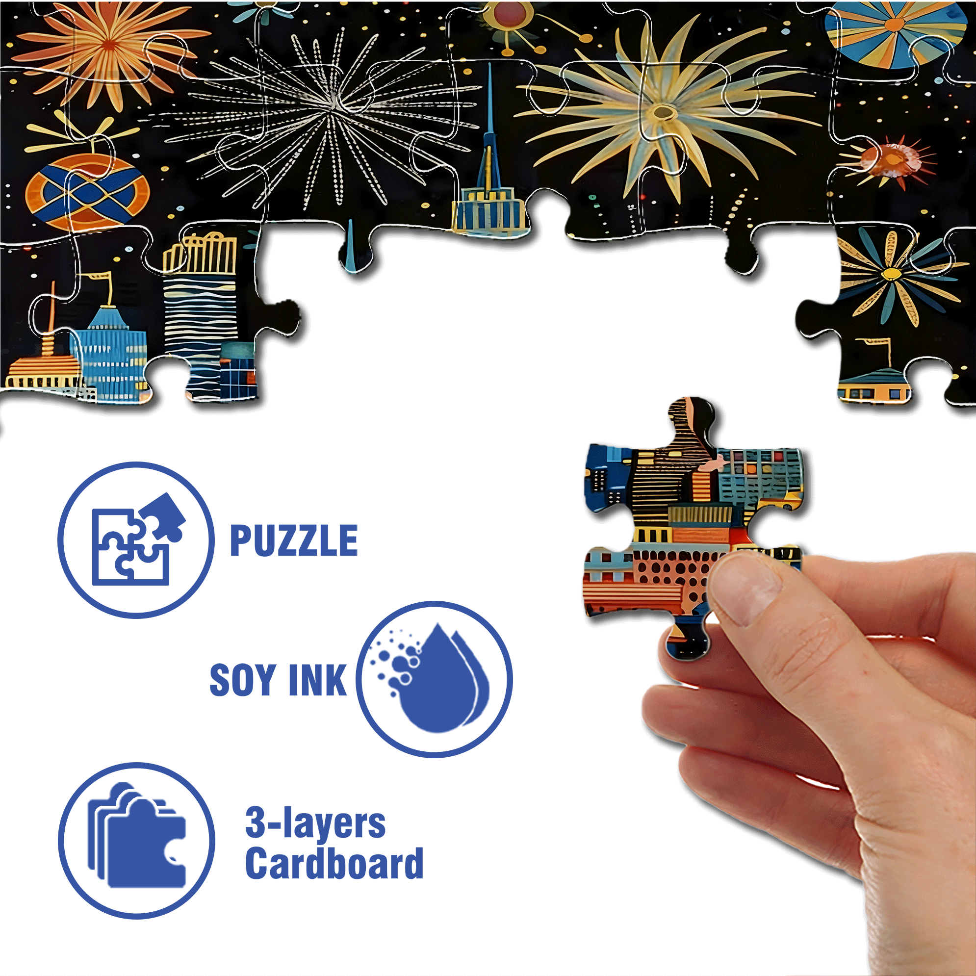 Fireworks In The Bustling City 500pcs/1000pcs Jigsaw Puzzle, Scratch-Resistant, Interactive Family Game & Brain-Boosting DIY Decor, Perfect for Halloween, Christmas & New Year Gifts, Family Puzzle Game