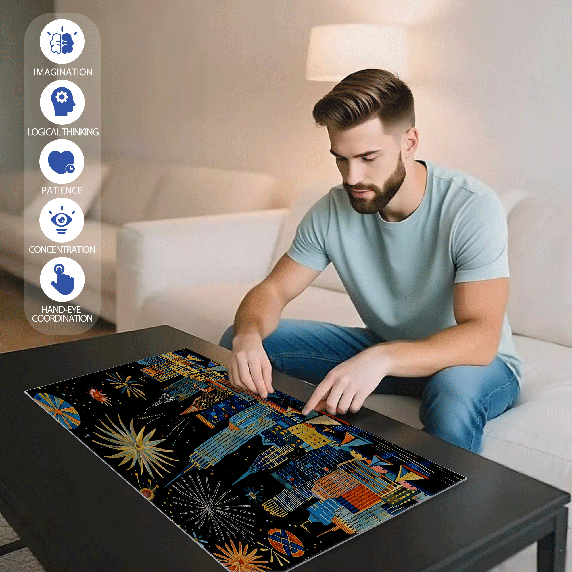 Fireworks In The Bustling City 500pcs/1000pcs Jigsaw Puzzle, Scratch-Resistant, Interactive Family Game & Brain-Boosting DIY Decor, Perfect for Halloween, Christmas & New Year Gifts, Family Puzzle Game