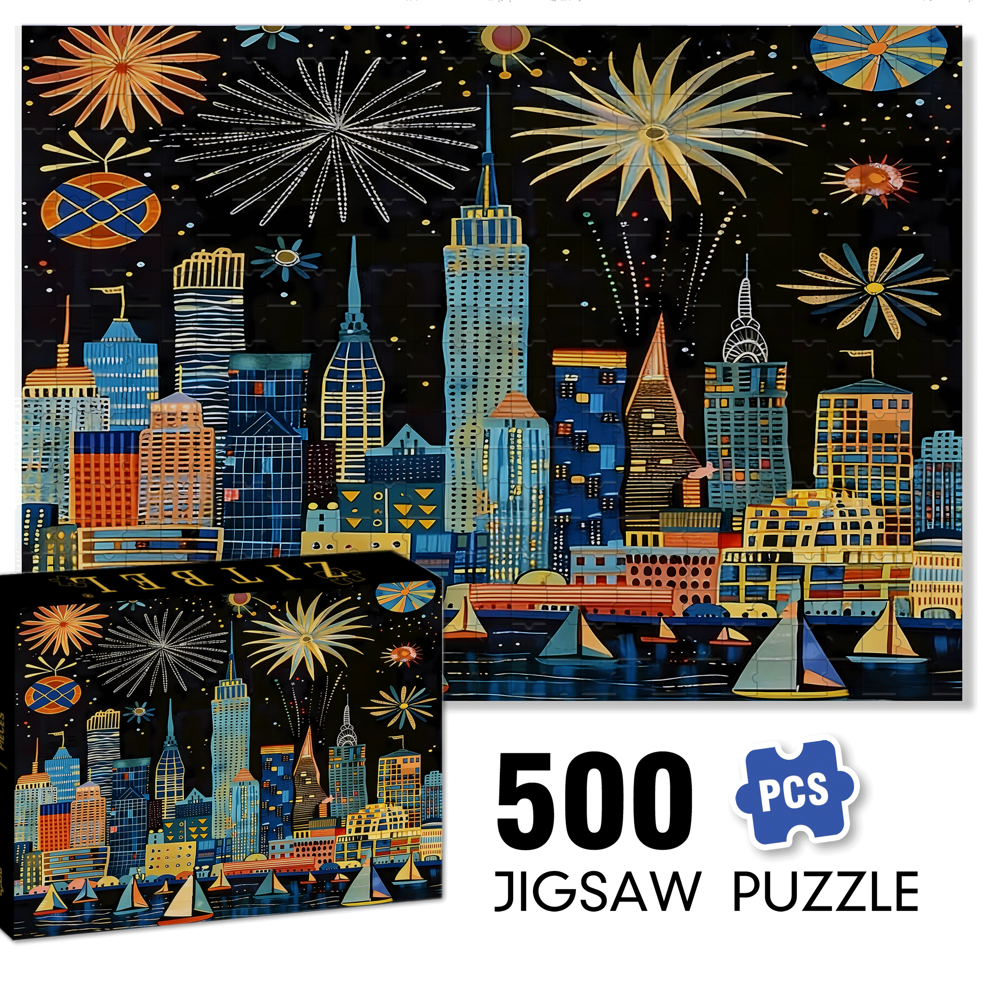 Fireworks In The Bustling City 500pcs/1000pcs Jigsaw Puzzle, Scratch-Resistant, Interactive Family Game & Brain-Boosting DIY Decor, Perfect for Halloween, Christmas & New Year Gifts, Family Puzzle Game