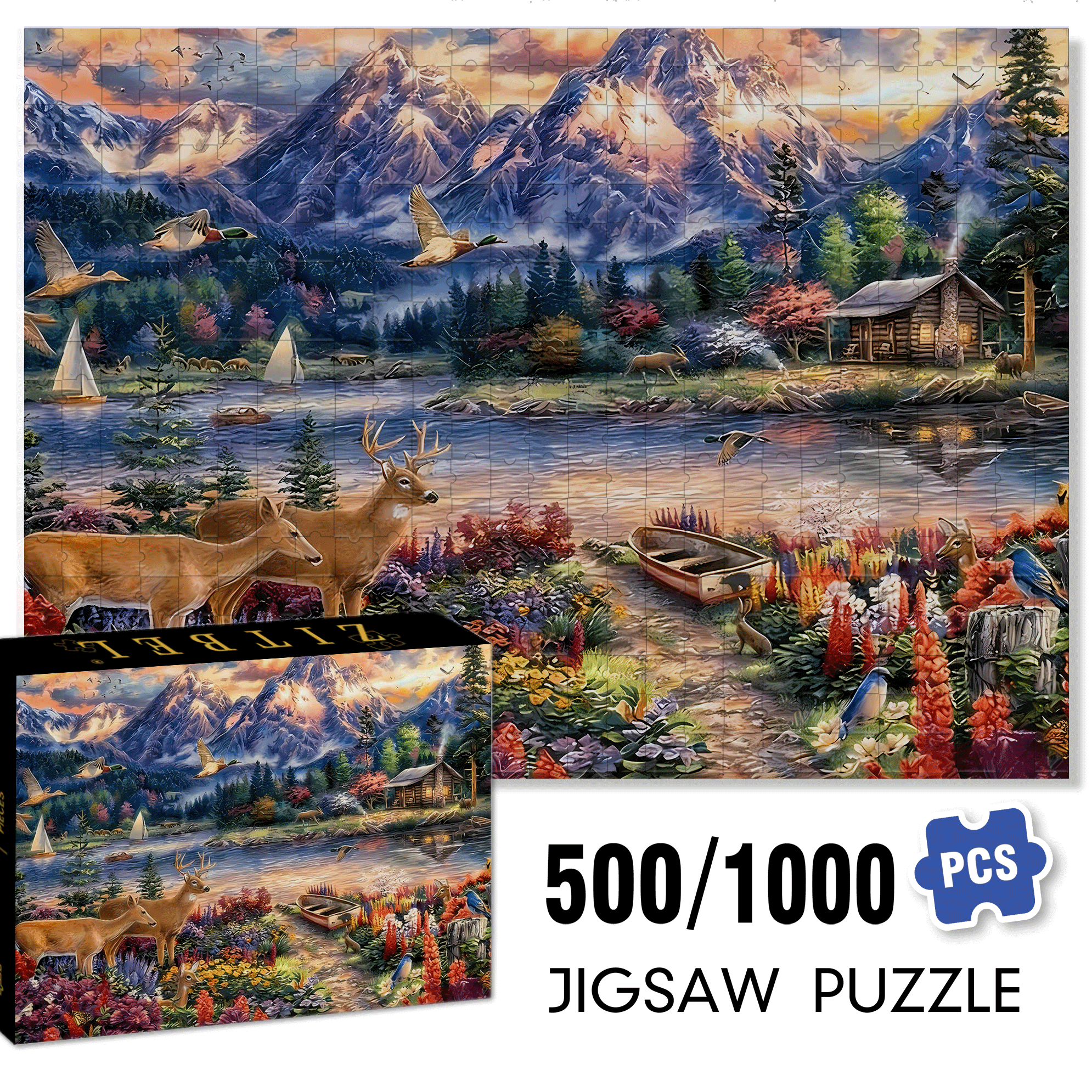 Secret Mountain Lake 500pcs/1000pcs Jigsaw Puzzle, Scratch-Resistant, Interactive Family Game & Brain-Boosting DIY Decor, Perfect for Halloween, Christmas & New Year Gifts, Family Puzzle Game