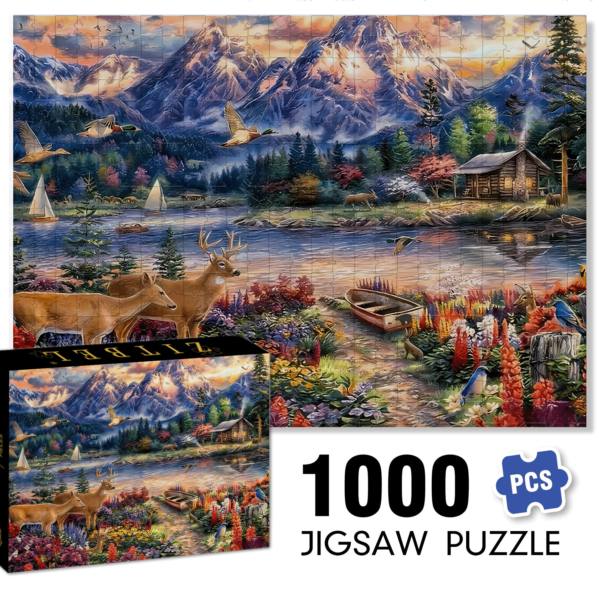 Secret Mountain Lake 500pcs/1000pcs Jigsaw Puzzle, Scratch-Resistant, Interactive Family Game & Brain-Boosting DIY Decor, Perfect for Halloween, Christmas & New Year Gifts, Family Puzzle Game