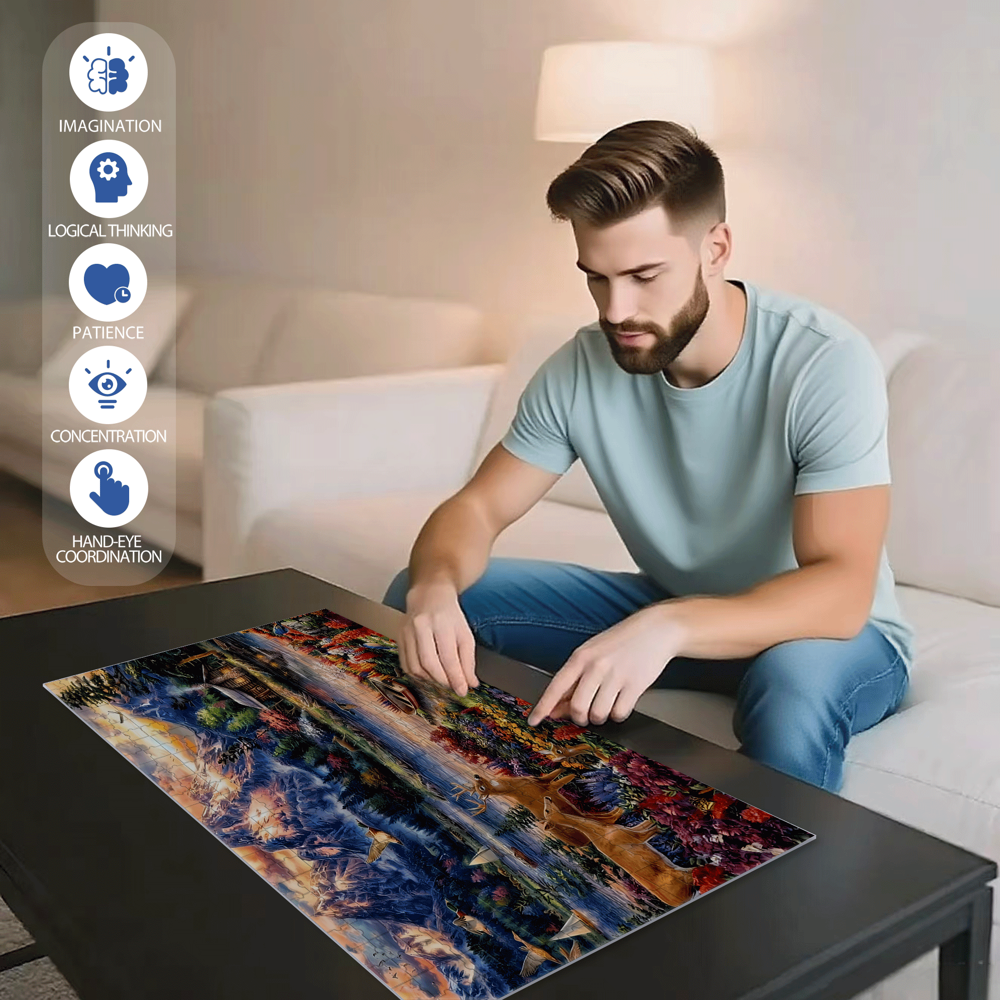 Secret Mountain Lake 500pcs/1000pcs Jigsaw Puzzle, Scratch-Resistant, Interactive Family Game & Brain-Boosting DIY Decor, Perfect for Halloween, Christmas & New Year Gifts, Family Puzzle Game