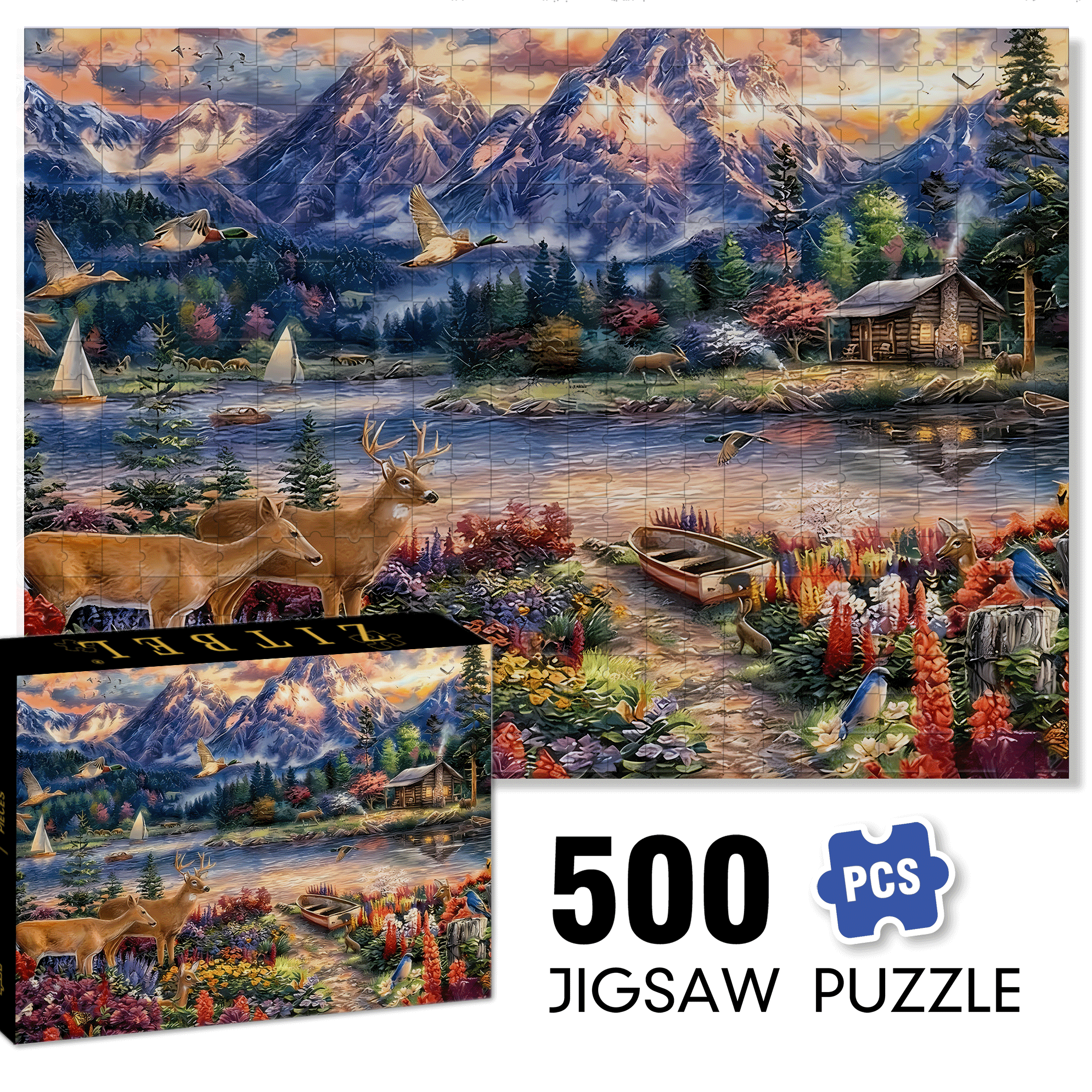 Secret Mountain Lake 500pcs/1000pcs Jigsaw Puzzle, Scratch-Resistant, Interactive Family Game & Brain-Boosting DIY Decor, Perfect for Halloween, Christmas & New Year Gifts, Family Puzzle Game