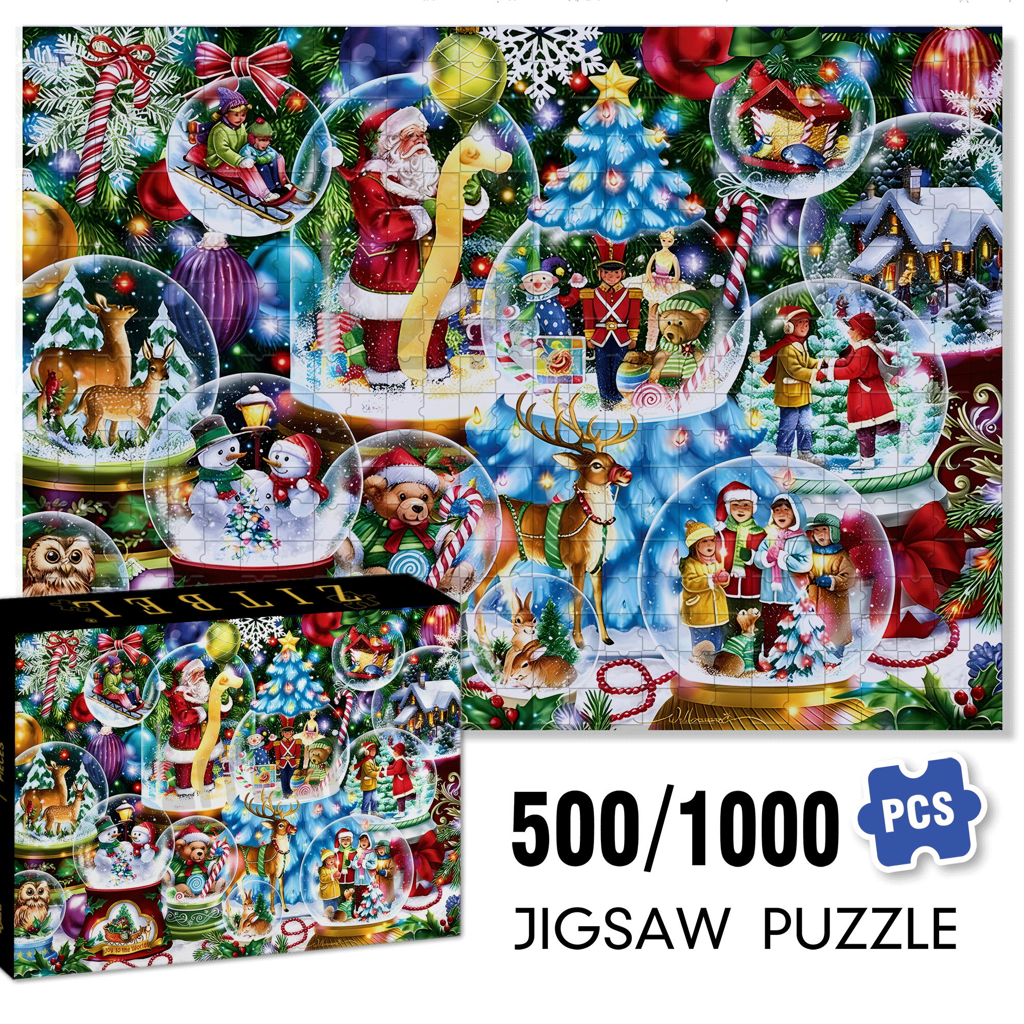Snow Globes 500pcs/1000pcs Jigsaw Puzzle, Scratch-Resistant, Interactive Family Game & Brain-Boosting DIY Decor, Perfect for Halloween, Christmas & New Year Gifts, Family Puzzle Game