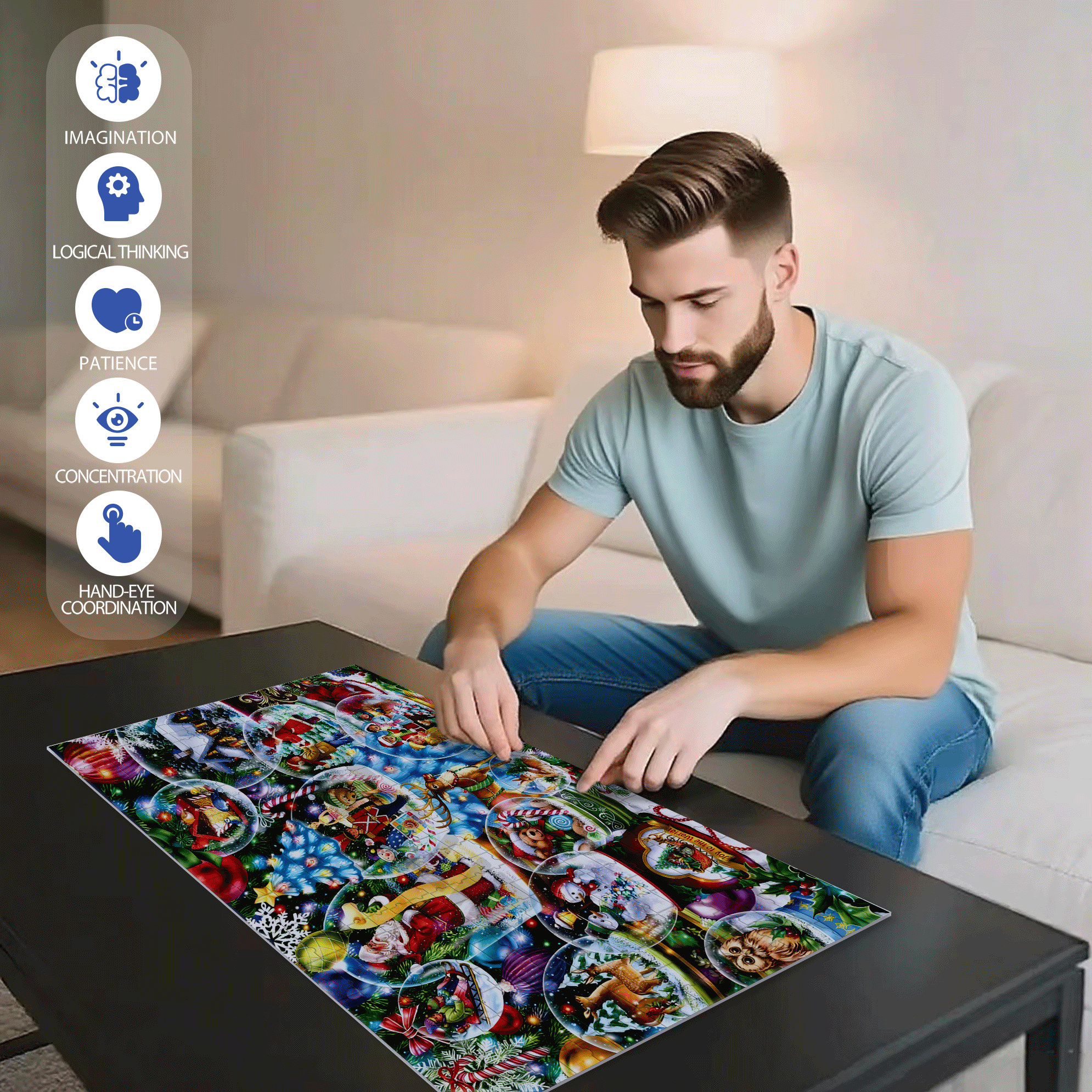 Snow Globes 500pcs/1000pcs Jigsaw Puzzle, Scratch-Resistant, Interactive Family Game & Brain-Boosting DIY Decor, Perfect for Halloween, Christmas & New Year Gifts, Family Puzzle Game
