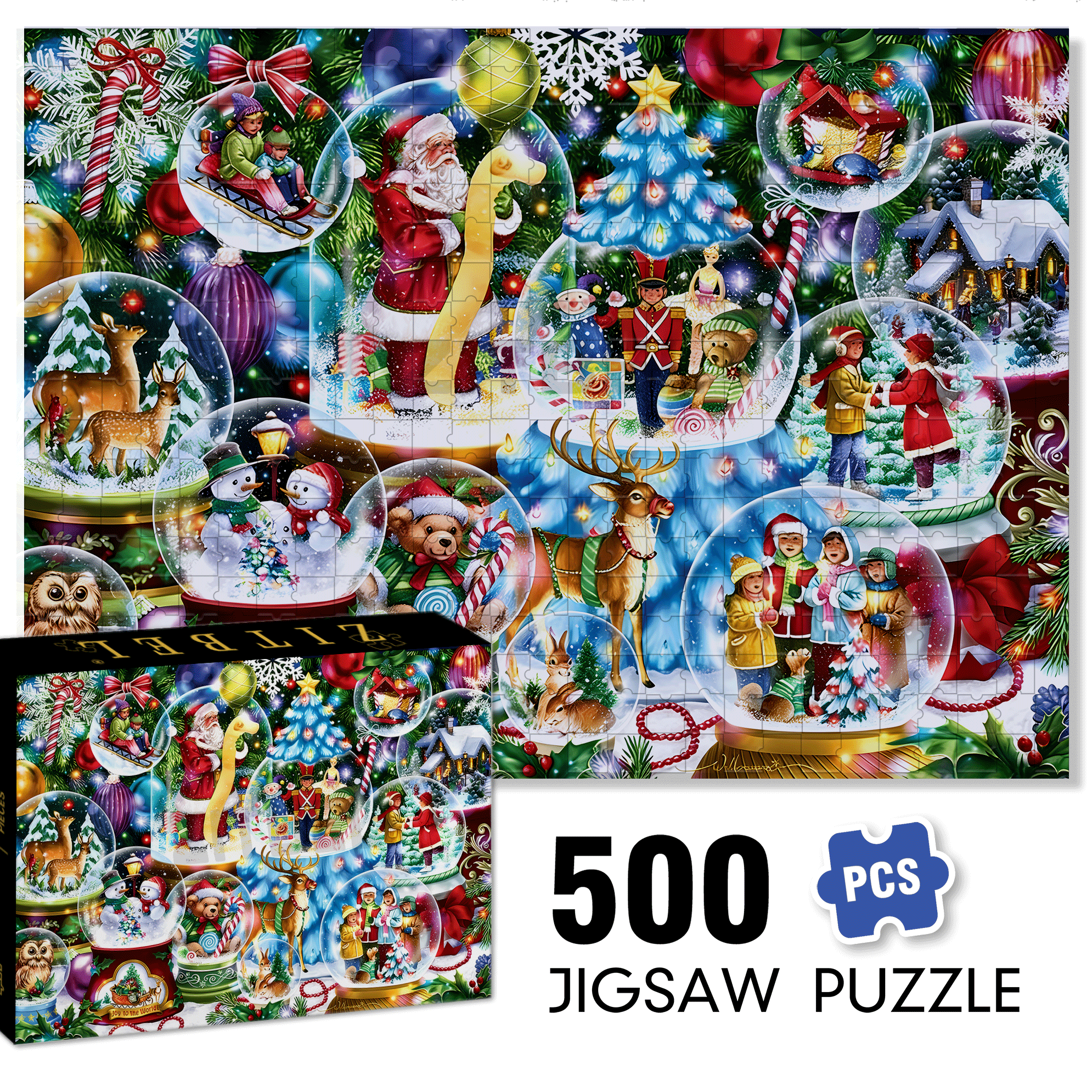 Snow Globes 500pcs/1000pcs Jigsaw Puzzle, Scratch-Resistant, Interactive Family Game & Brain-Boosting DIY Decor, Perfect for Halloween, Christmas & New Year Gifts, Family Puzzle Game
