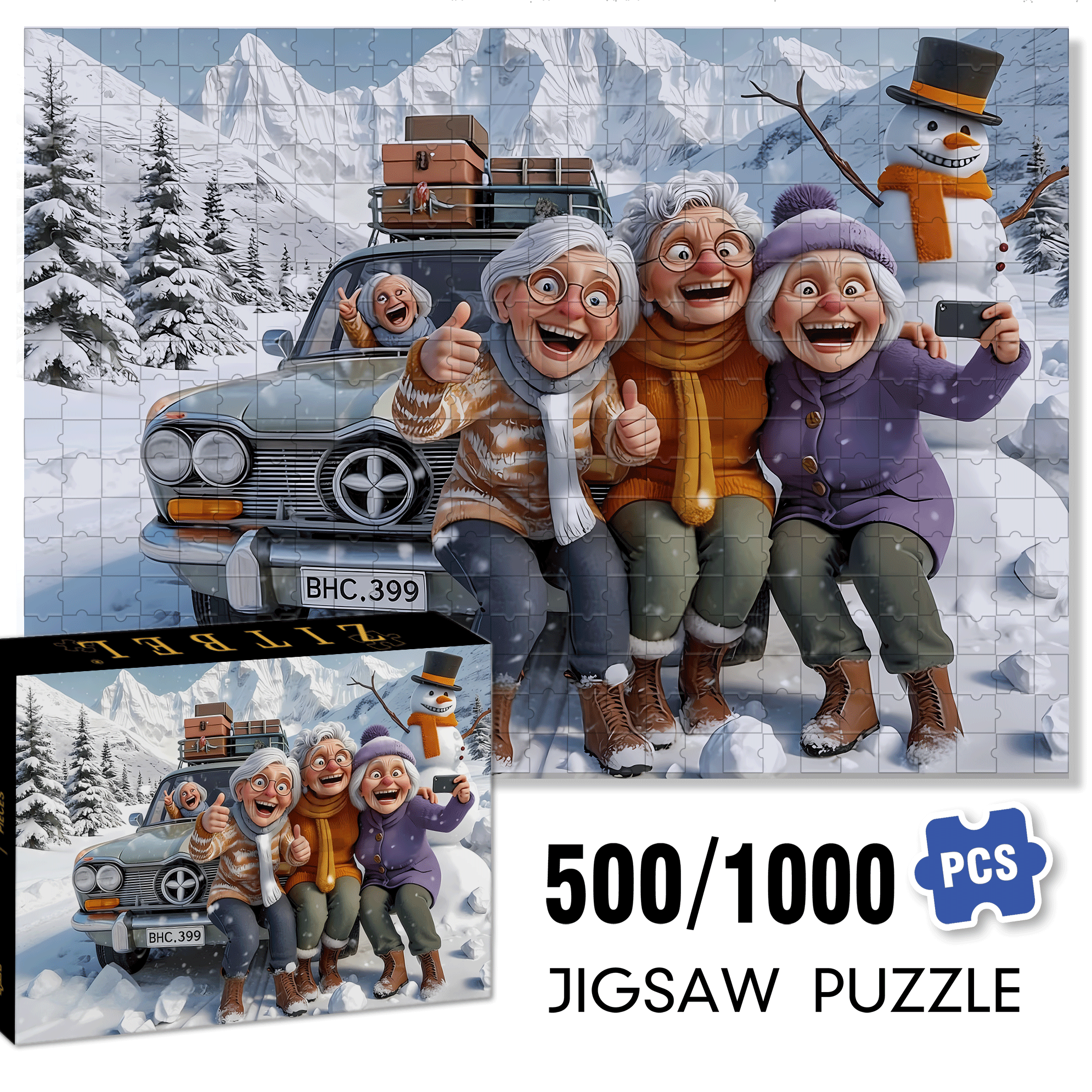 Snow Mountain Friends 500pcs/1000pcs Jigsaw Puzzle, Scratch-Resistant, Interactive Family Game & Brain-Boosting DIY Decor, Perfect for Halloween, Christmas & New Year Gifts, Family Puzzle Game