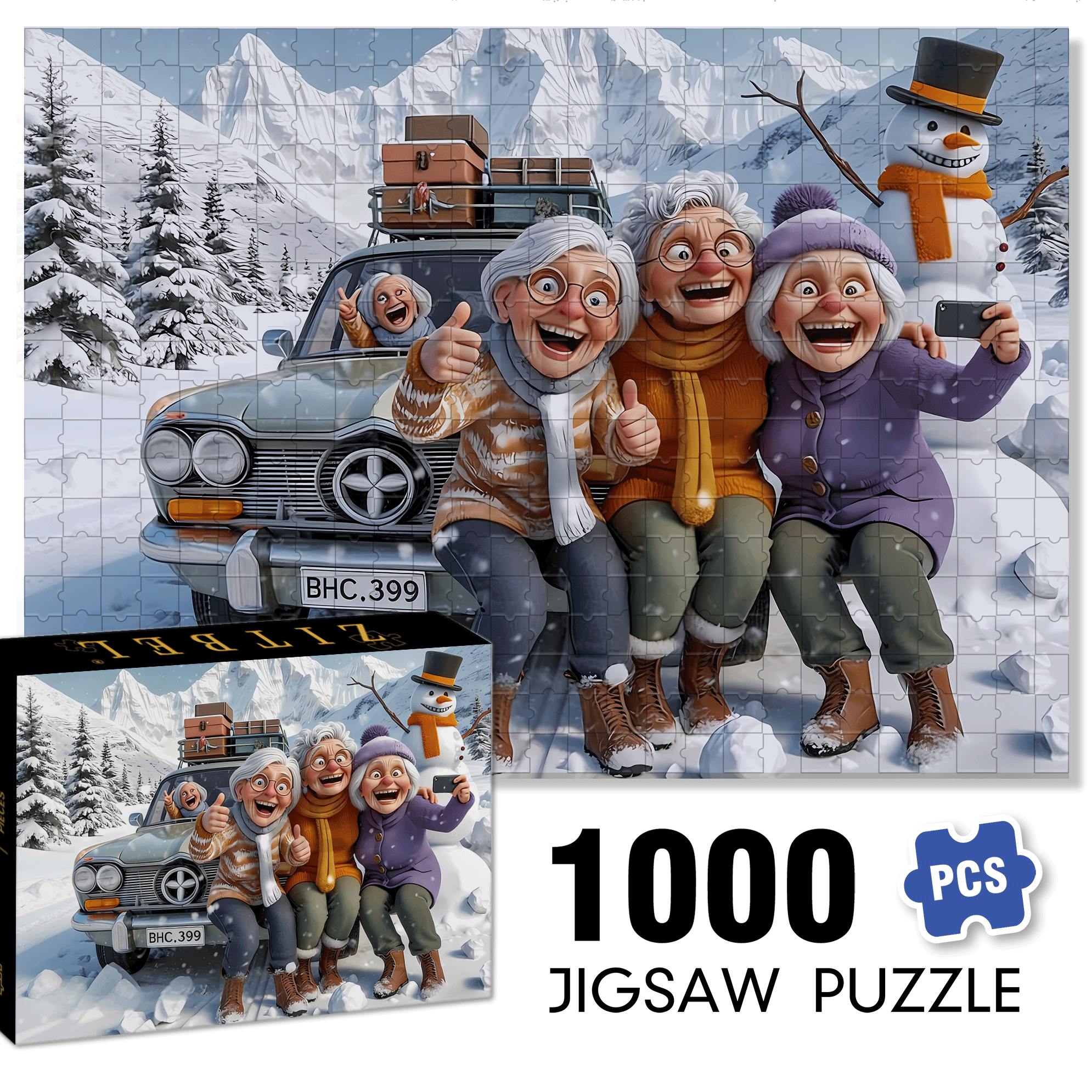 Snow Mountain Friends 500pcs/1000pcs Jigsaw Puzzle, Scratch-Resistant, Interactive Family Game & Brain-Boosting DIY Decor, Perfect for Halloween, Christmas & New Year Gifts, Family Puzzle Game
