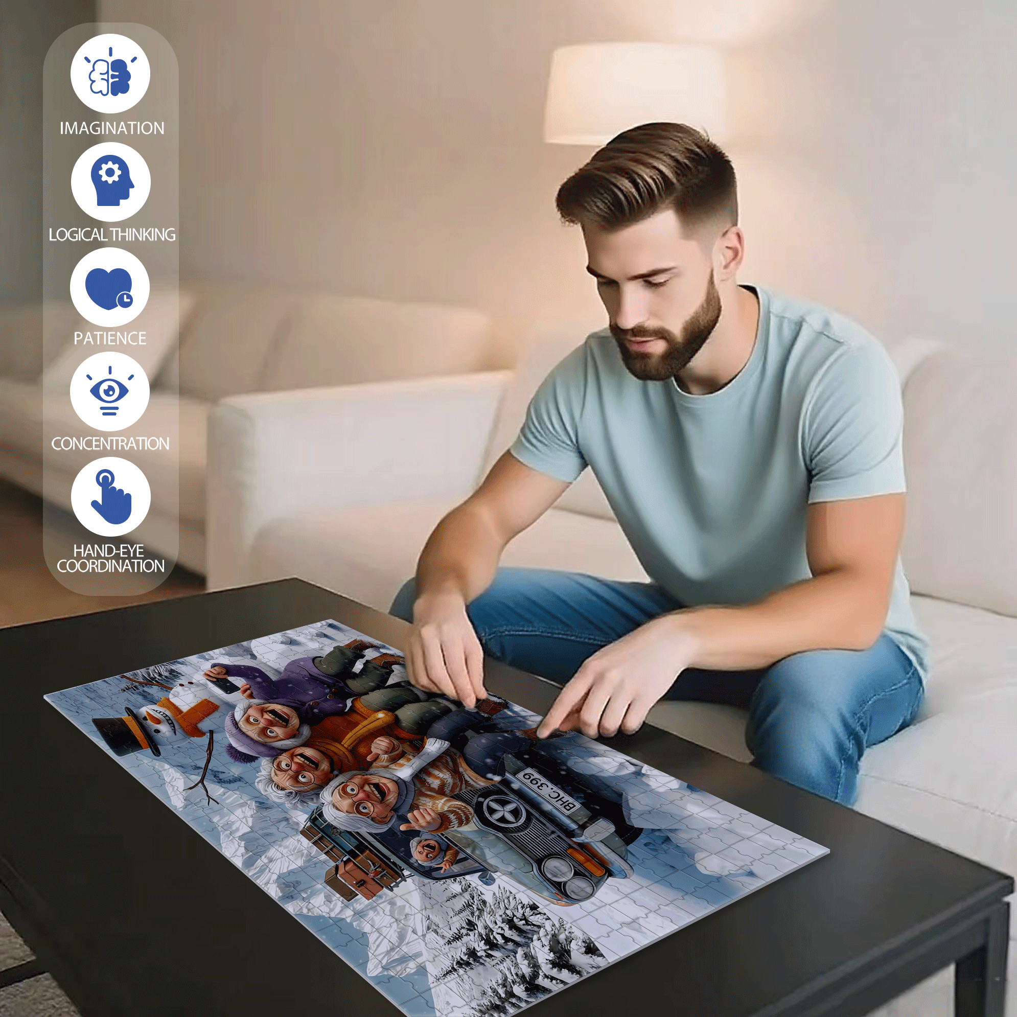 Snow Mountain Friends 500pcs/1000pcs Jigsaw Puzzle, Scratch-Resistant, Interactive Family Game & Brain-Boosting DIY Decor, Perfect for Halloween, Christmas & New Year Gifts, Family Puzzle Game