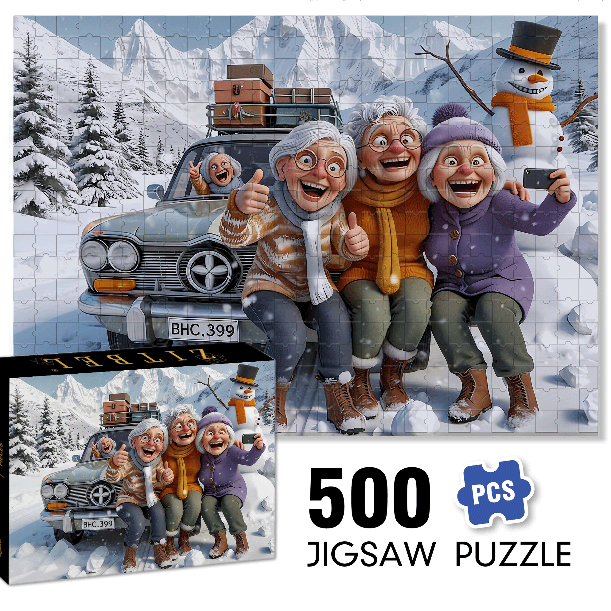 Snow Mountain Friends 500pcs/1000pcs Jigsaw Puzzle, Scratch-Resistant, Interactive Family Game & Brain-Boosting DIY Decor, Perfect for Halloween, Christmas & New Year Gifts, Family Puzzle Game