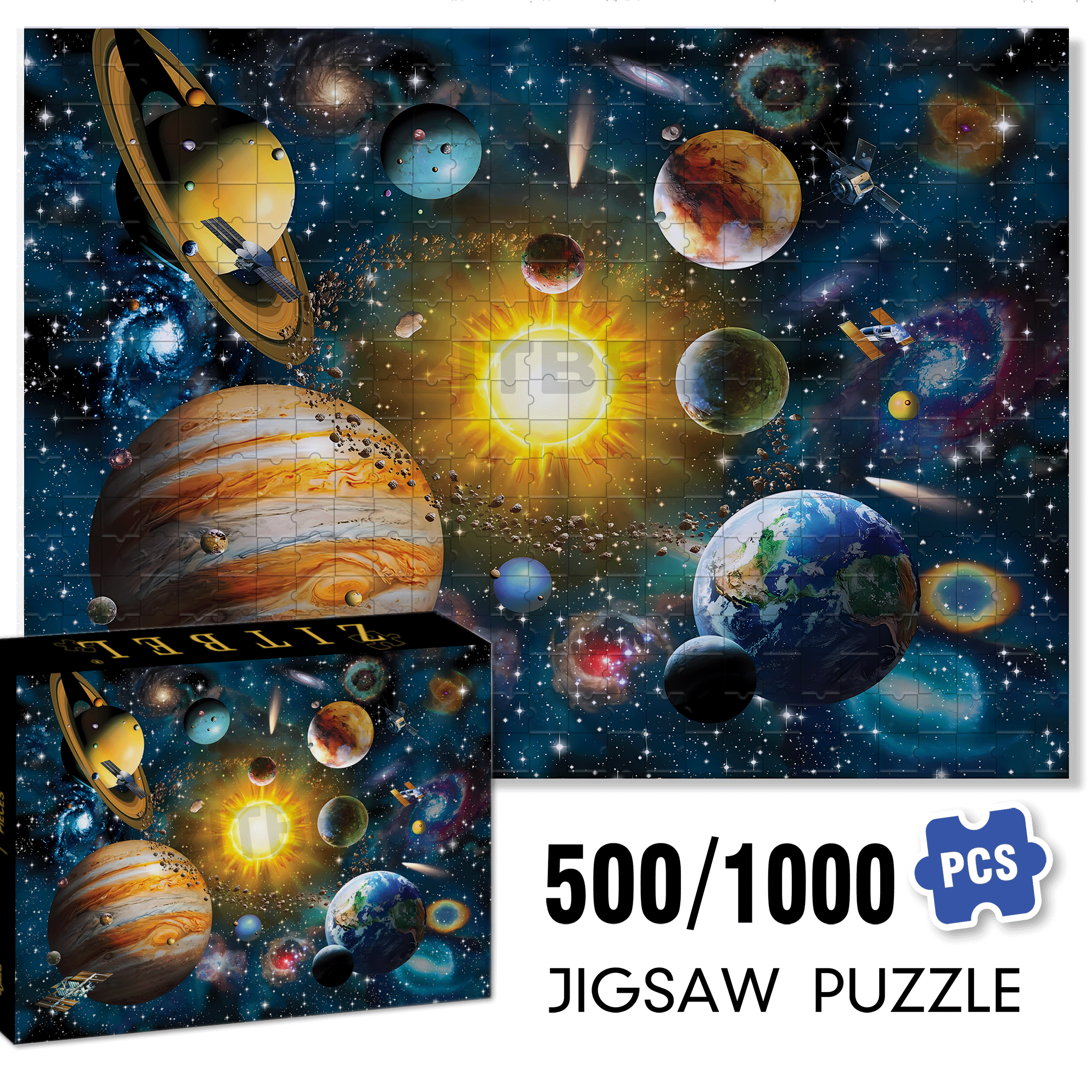 Solar System 500pcs/1000pcs Jigsaw Puzzle, Scratch-Resistant, Interactive Family Game & Brain-Boosting DIY Decor, Perfect for Halloween, Christmas & New Year Gifts, Family Puzzle Game