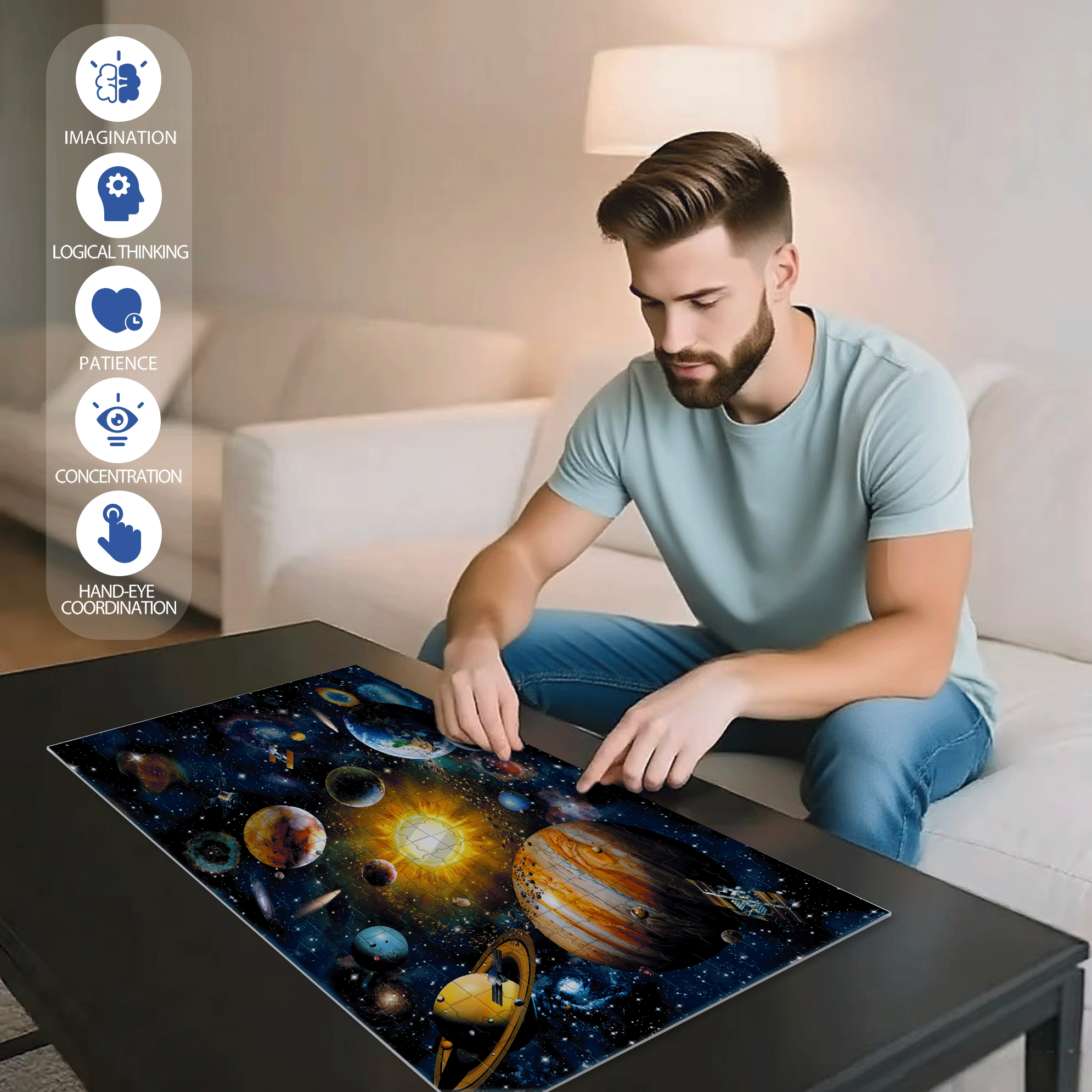 Solar System 500pcs/1000pcs Jigsaw Puzzle, Scratch-Resistant, Interactive Family Game & Brain-Boosting DIY Decor, Perfect for Halloween, Christmas & New Year Gifts, Family Puzzle Game