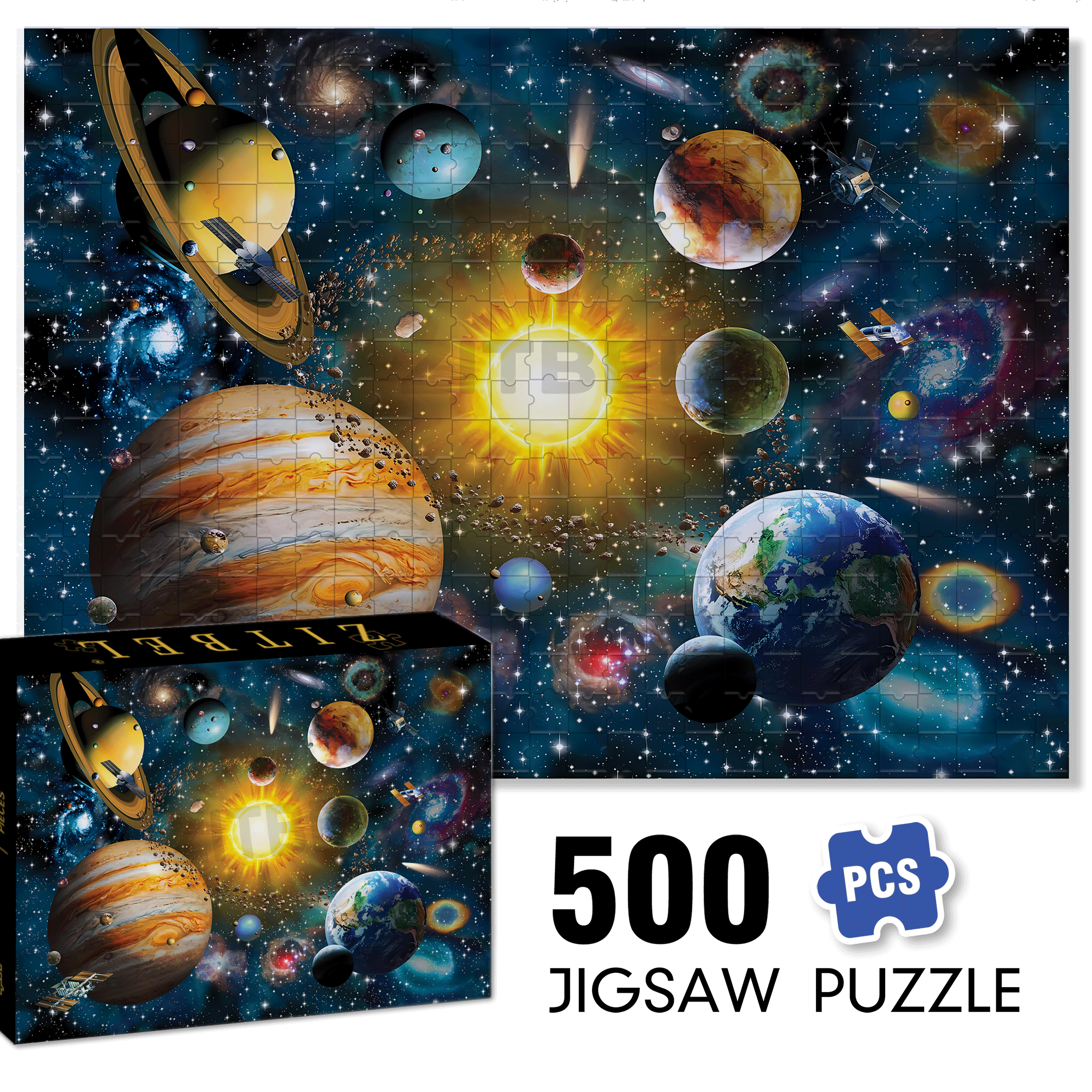 Solar System 500pcs/1000pcs Jigsaw Puzzle, Scratch-Resistant, Interactive Family Game & Brain-Boosting DIY Decor, Perfect for Halloween, Christmas & New Year Gifts, Family Puzzle Game