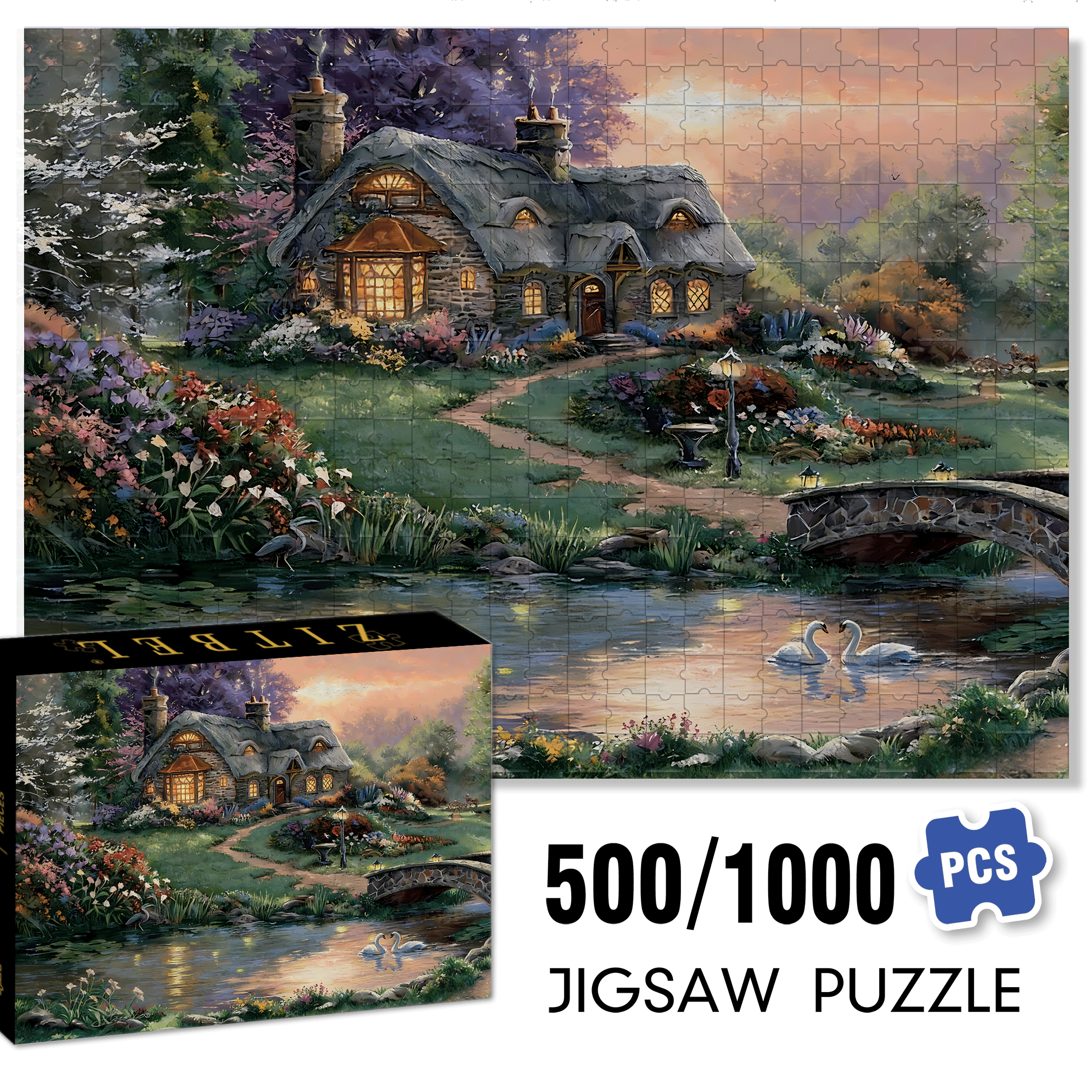 Sweetheart Retreat 500pcs/1000pcs Jigsaw Puzzle, Scratch-Resistant, Interactive Family Game & Brain-Boosting DIY Decor, Perfect for Halloween, Christmas & New Year Gifts, Family Puzzle Game
