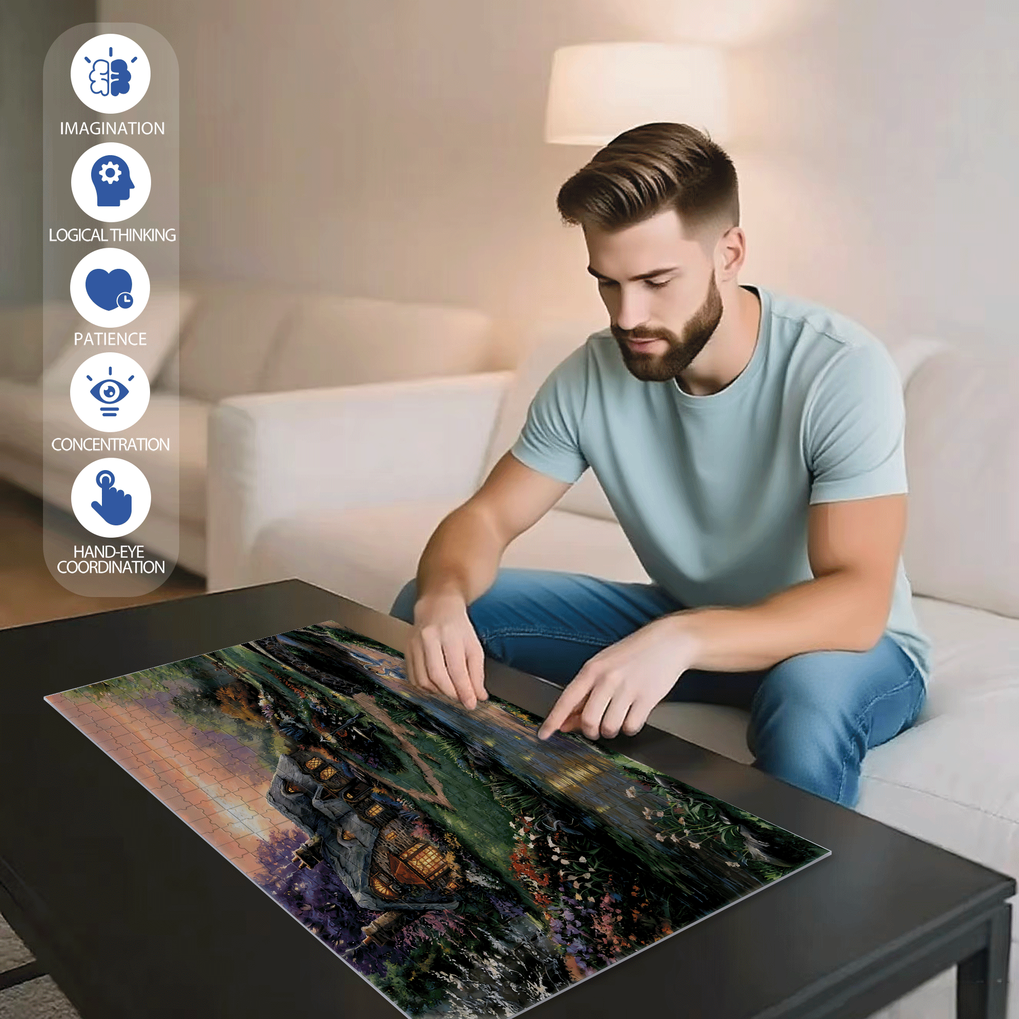 Sweetheart Retreat 500pcs/1000pcs Jigsaw Puzzle, Scratch-Resistant, Interactive Family Game & Brain-Boosting DIY Decor, Perfect for Halloween, Christmas & New Year Gifts, Family Puzzle Game