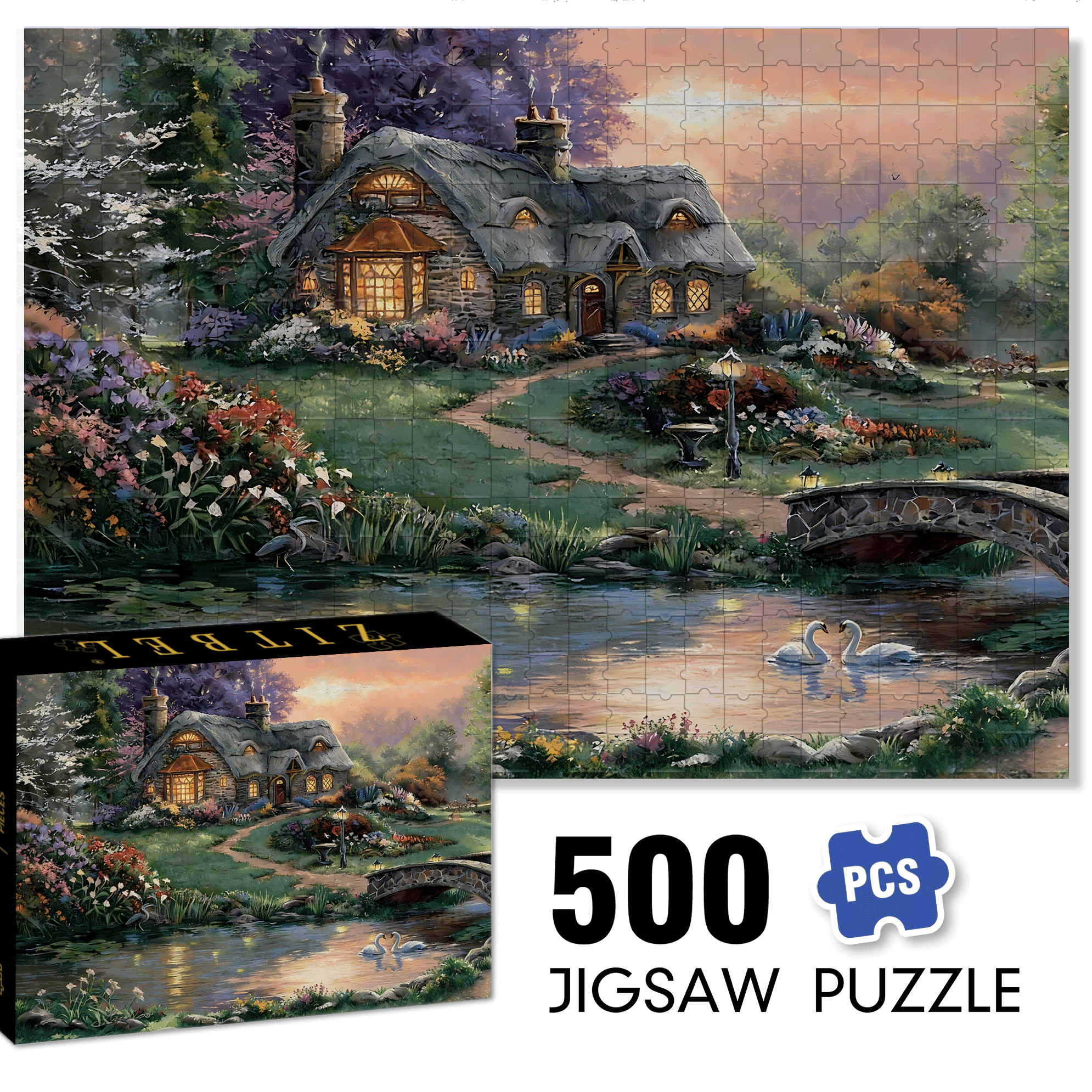 Sweetheart Retreat 500pcs/1000pcs Jigsaw Puzzle, Scratch-Resistant, Interactive Family Game & Brain-Boosting DIY Decor, Perfect for Halloween, Christmas & New Year Gifts, Family Puzzle Game