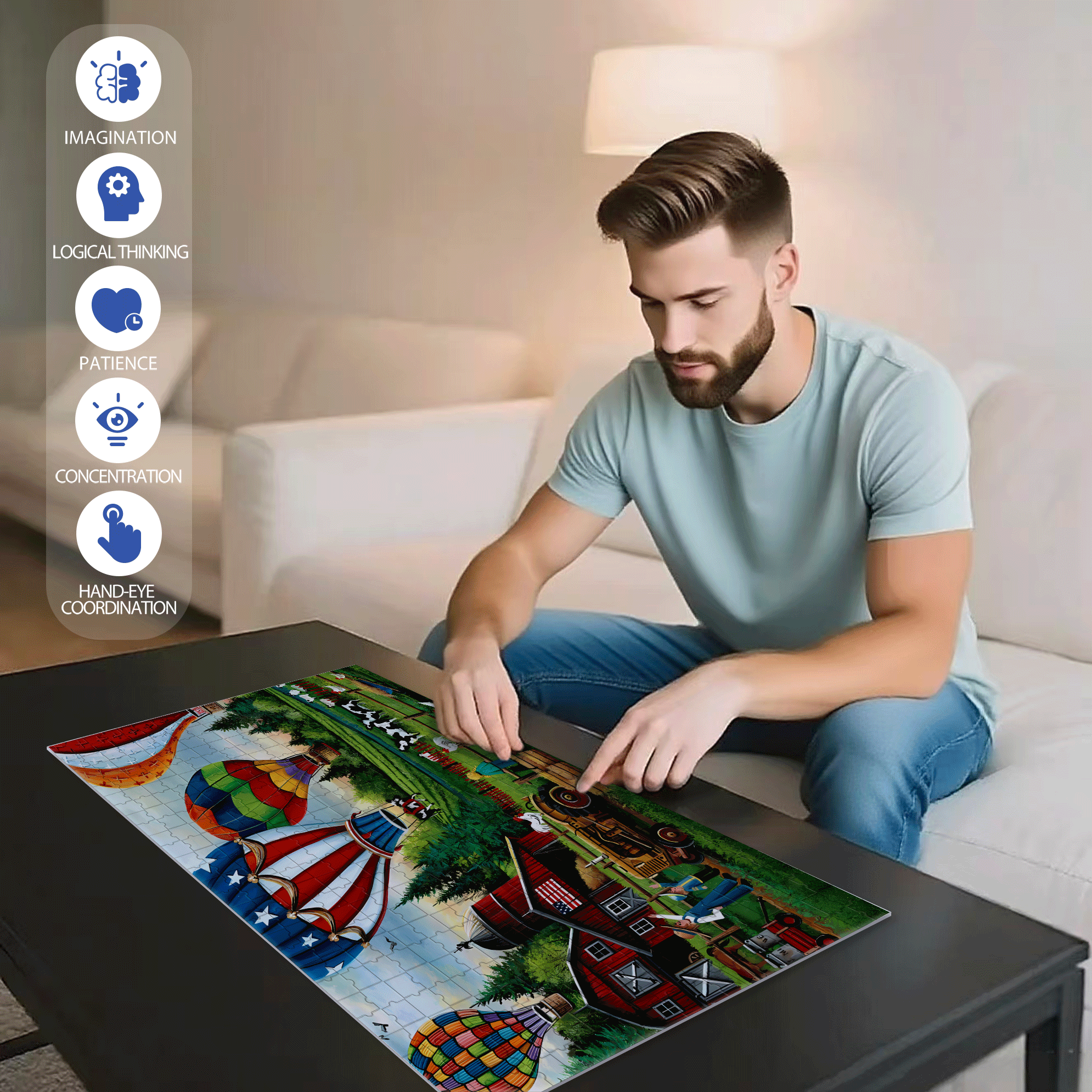 Up Up And Away 500pcs/1000pcs Jigsaw Puzzle, Scratch-Resistant, Interactive Family Game & Brain-Boosting DIY Decor, Perfect for Halloween, Christmas & New Year Gifts, Family Puzzle Game
