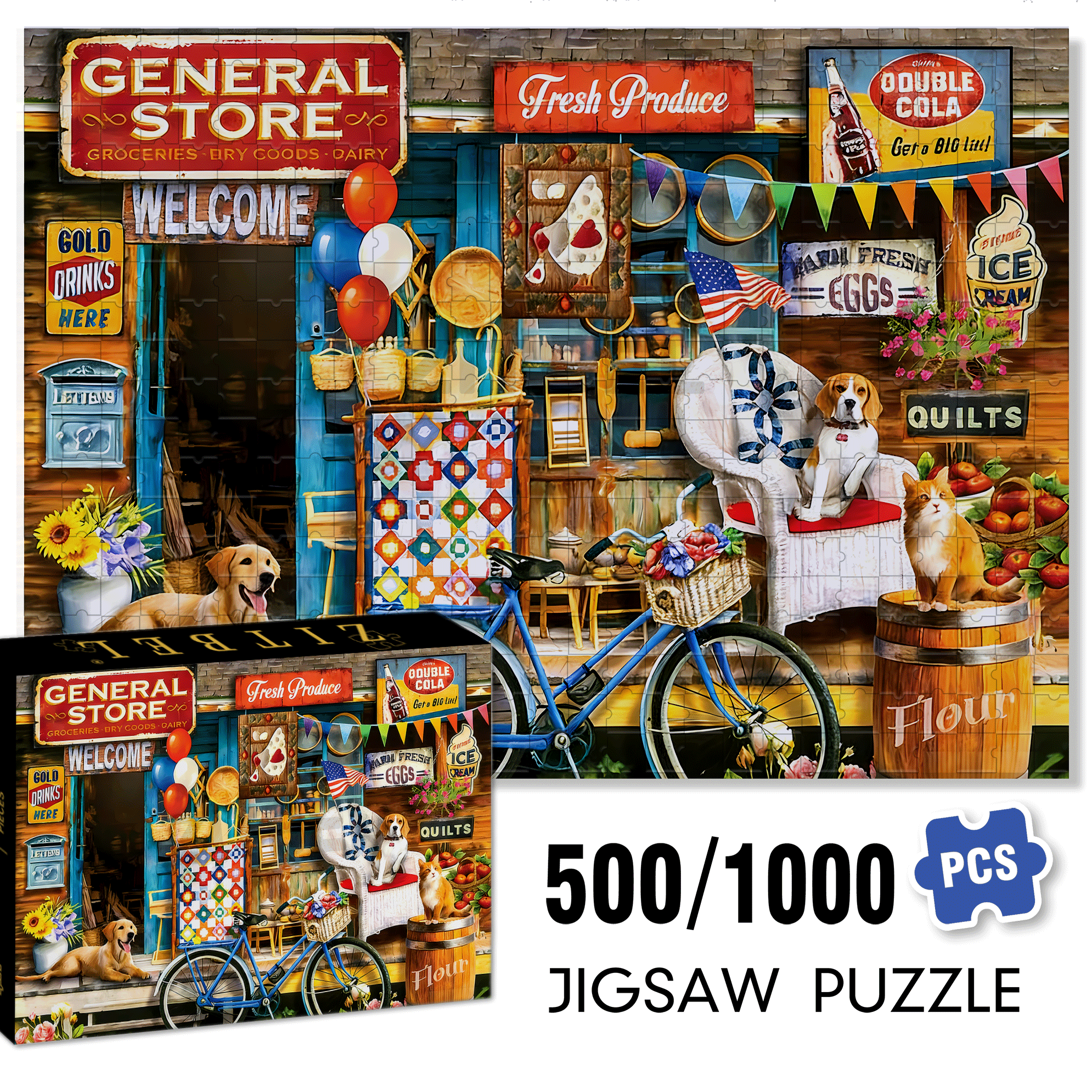 Waiting At The Store 500pcs/1000pcs Jigsaw Puzzle, Scratch-Resistant, Interactive Family Game & Brain-Boosting DIY Decor, Perfect for Halloween, Christmas & New Year Gifts, Family Puzzle Game
