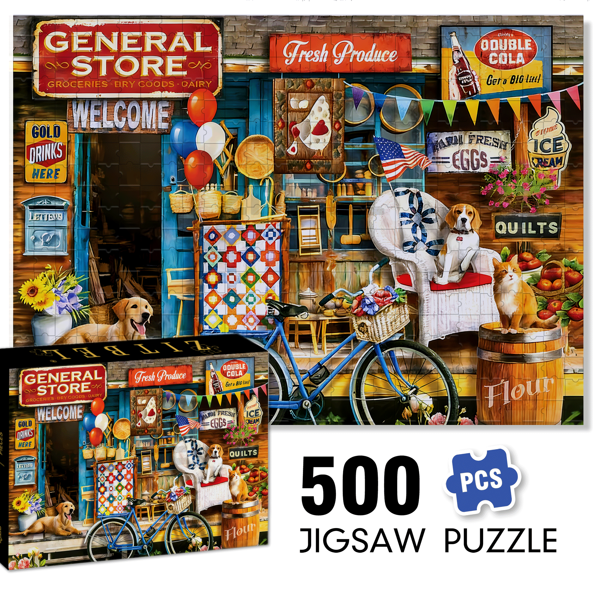 Waiting At The Store 500pcs/1000pcs Jigsaw Puzzle, Scratch-Resistant, Interactive Family Game & Brain-Boosting DIY Decor, Perfect for Halloween, Christmas & New Year Gifts, Family Puzzle Game