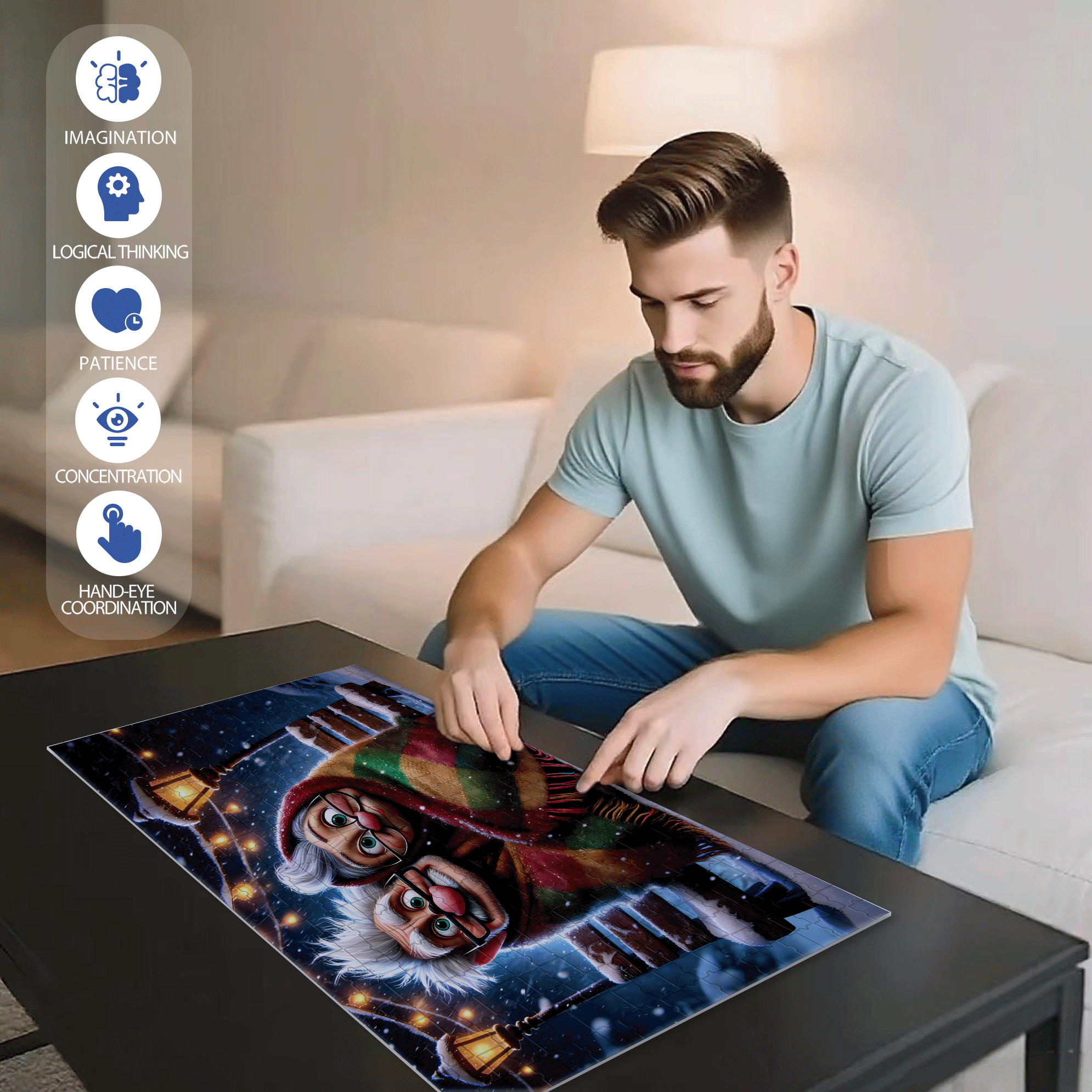 Warmth On A Snowy Night 500pcs/1000pcs Jigsaw Puzzle, Scratch-Resistant, Interactive Family Game & Brain-Boosting DIY Decor, Perfect for Halloween, Christmas & New Year Gifts, Family Puzzle Game
