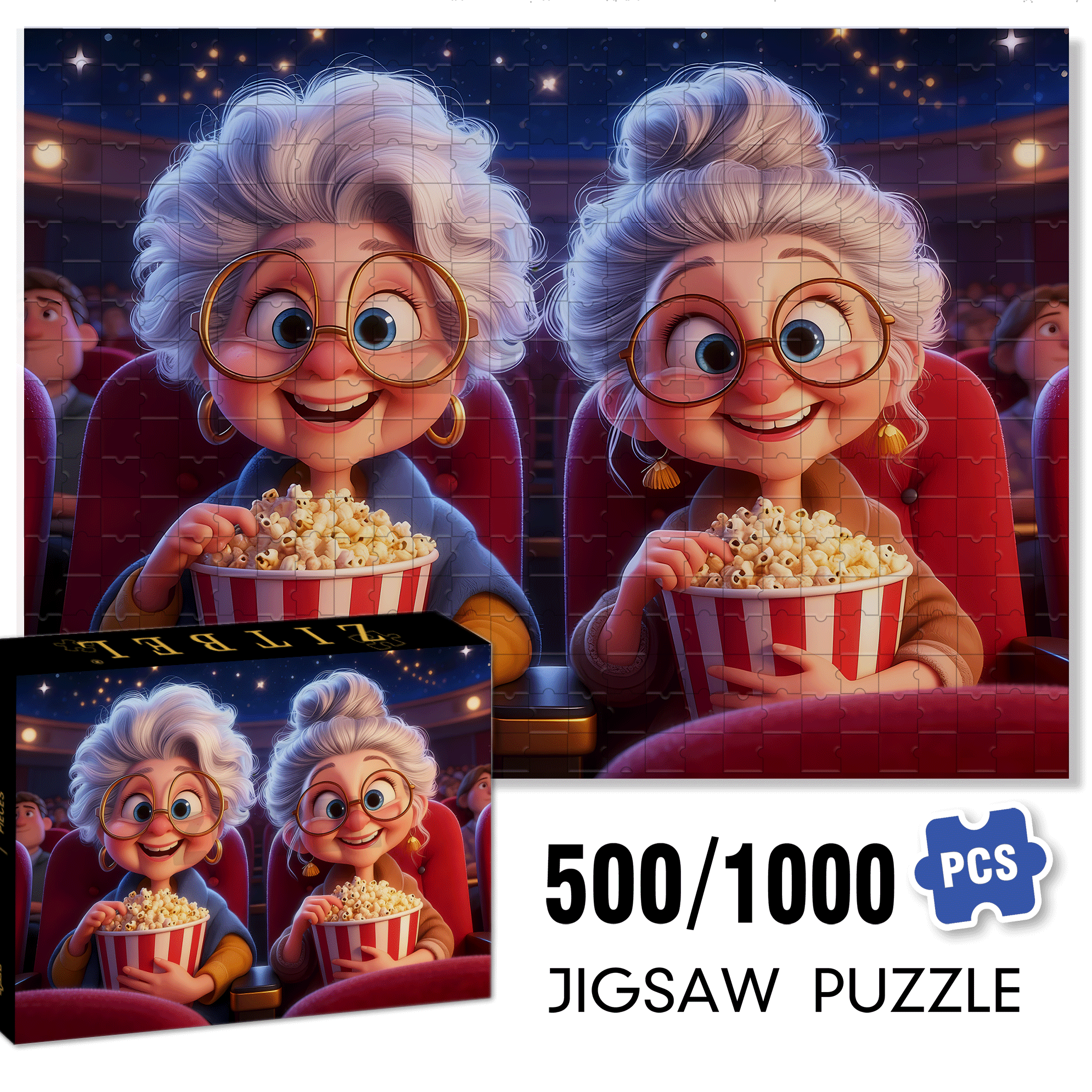 Watching Movies Under The Stars 500pcs/1000pcs Jigsaw Puzzle, Scratch-Resistant, Interactive Family Game & Brain-Boosting DIY Decor, Perfect for Halloween, Christmas & New Year Gifts, Family Puzzle Game