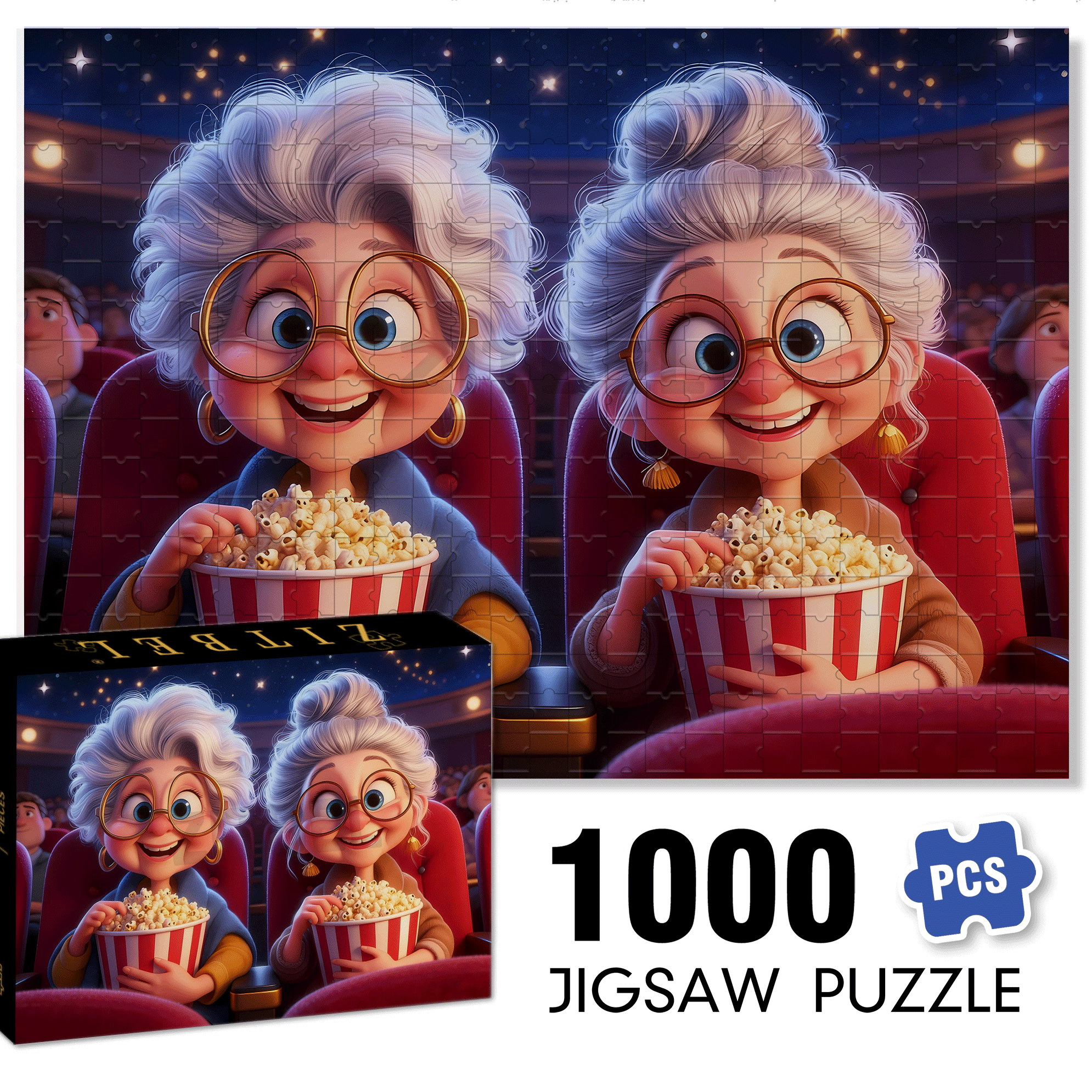 Watching Movies Under The Stars 500pcs/1000pcs Jigsaw Puzzle, Scratch-Resistant, Interactive Family Game & Brain-Boosting DIY Decor, Perfect for Halloween, Christmas & New Year Gifts, Family Puzzle Game