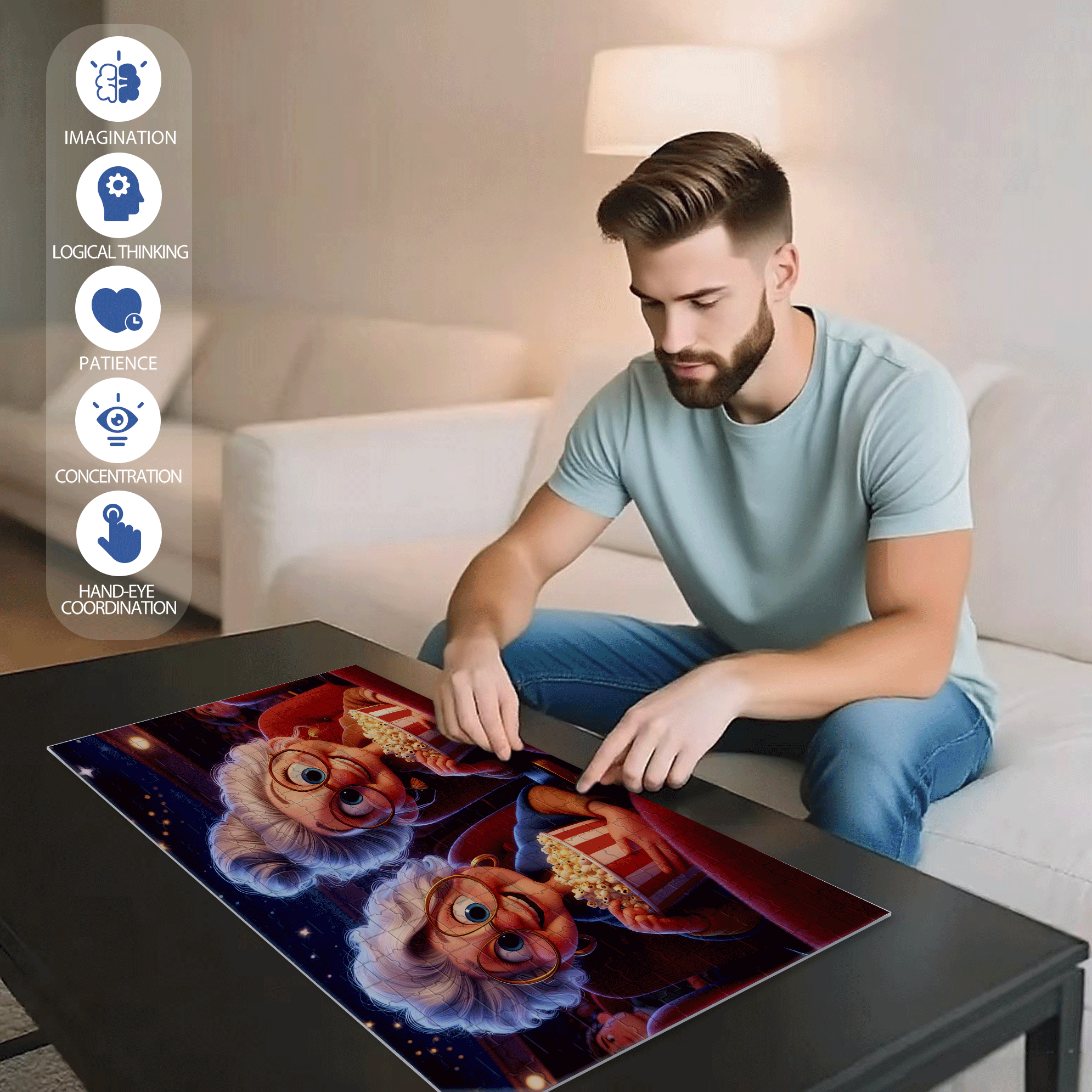 Watching Movies Under The Stars 500pcs/1000pcs Jigsaw Puzzle, Scratch-Resistant, Interactive Family Game & Brain-Boosting DIY Decor, Perfect for Halloween, Christmas & New Year Gifts, Family Puzzle Game