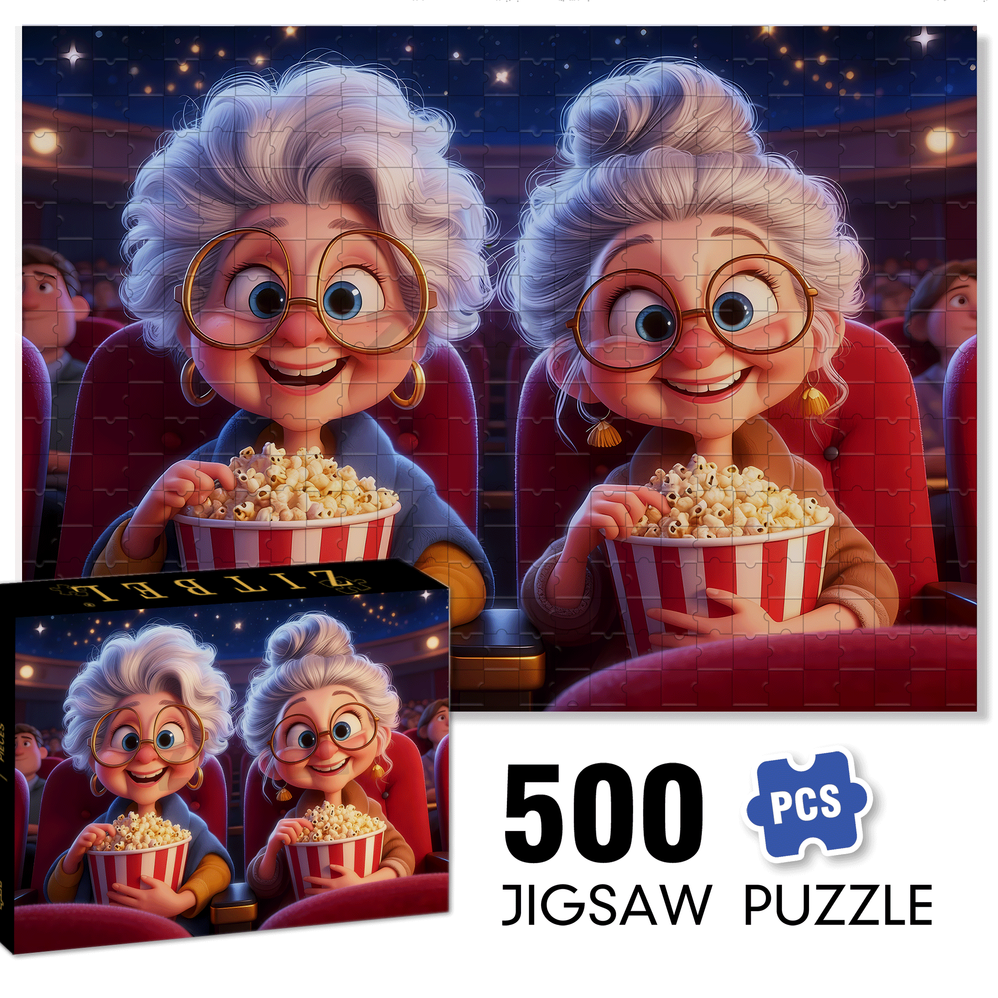 Watching Movies Under The Stars 500pcs/1000pcs Jigsaw Puzzle, Scratch-Resistant, Interactive Family Game & Brain-Boosting DIY Decor, Perfect for Halloween, Christmas & New Year Gifts, Family Puzzle Game