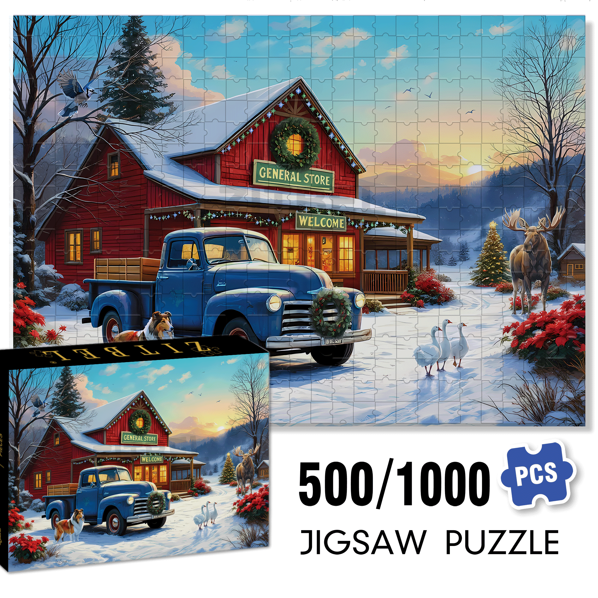 Welcome All General Store 500pcs/1000pcs Jigsaw Puzzle, Scratch-Resistant, Interactive Family Game & Brain-Boosting DIY Decor, Perfect for Halloween, Christmas & New Year Gifts, Family Puzzle Game