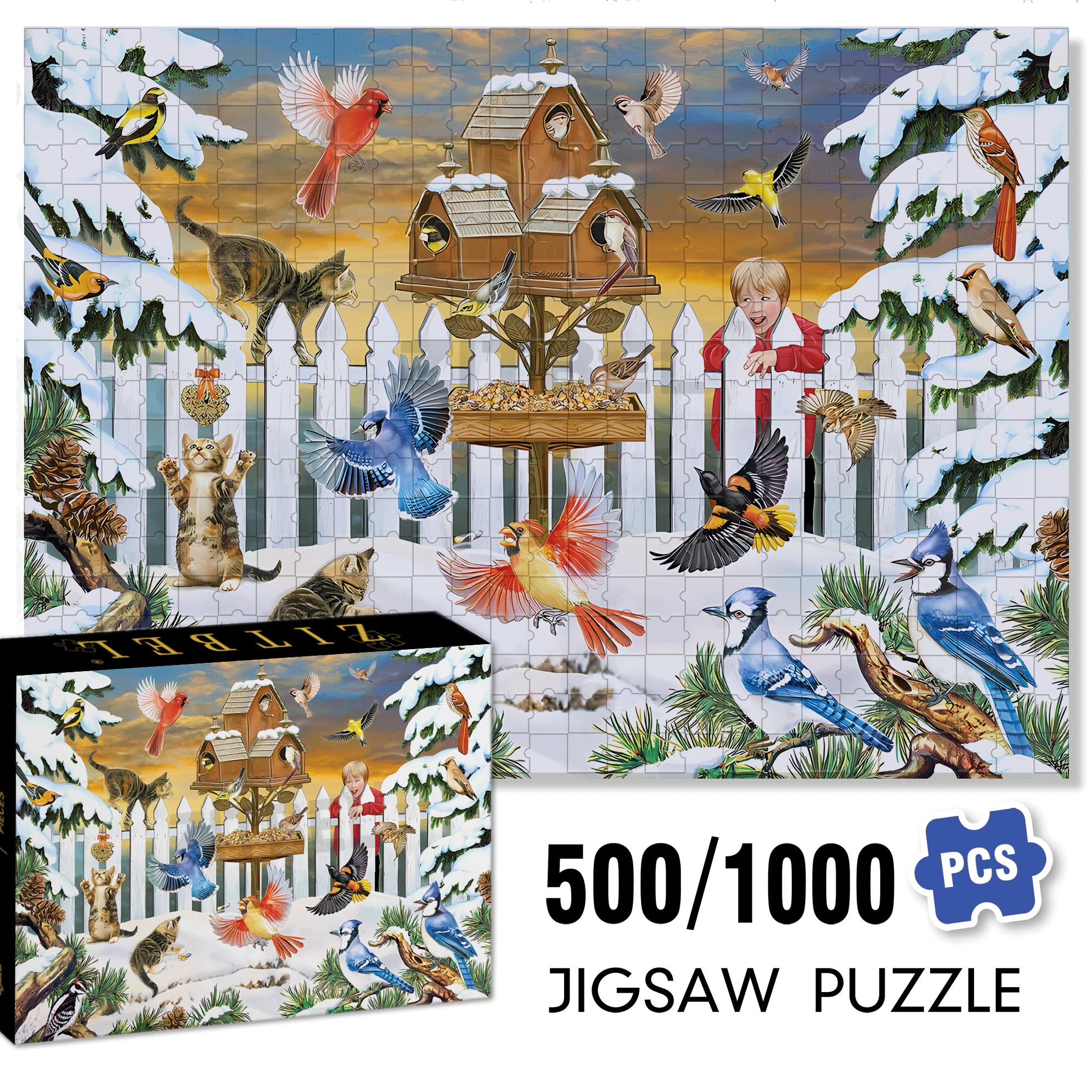 Who Let The Kittens Out 500pcs/1000pcs Jigsaw Puzzle, Scratch-Resistant, Interactive Family Game & Brain-Boosting DIY Decor, Perfect for Halloween, Christmas & New Year Gifts, Family Puzzle Game