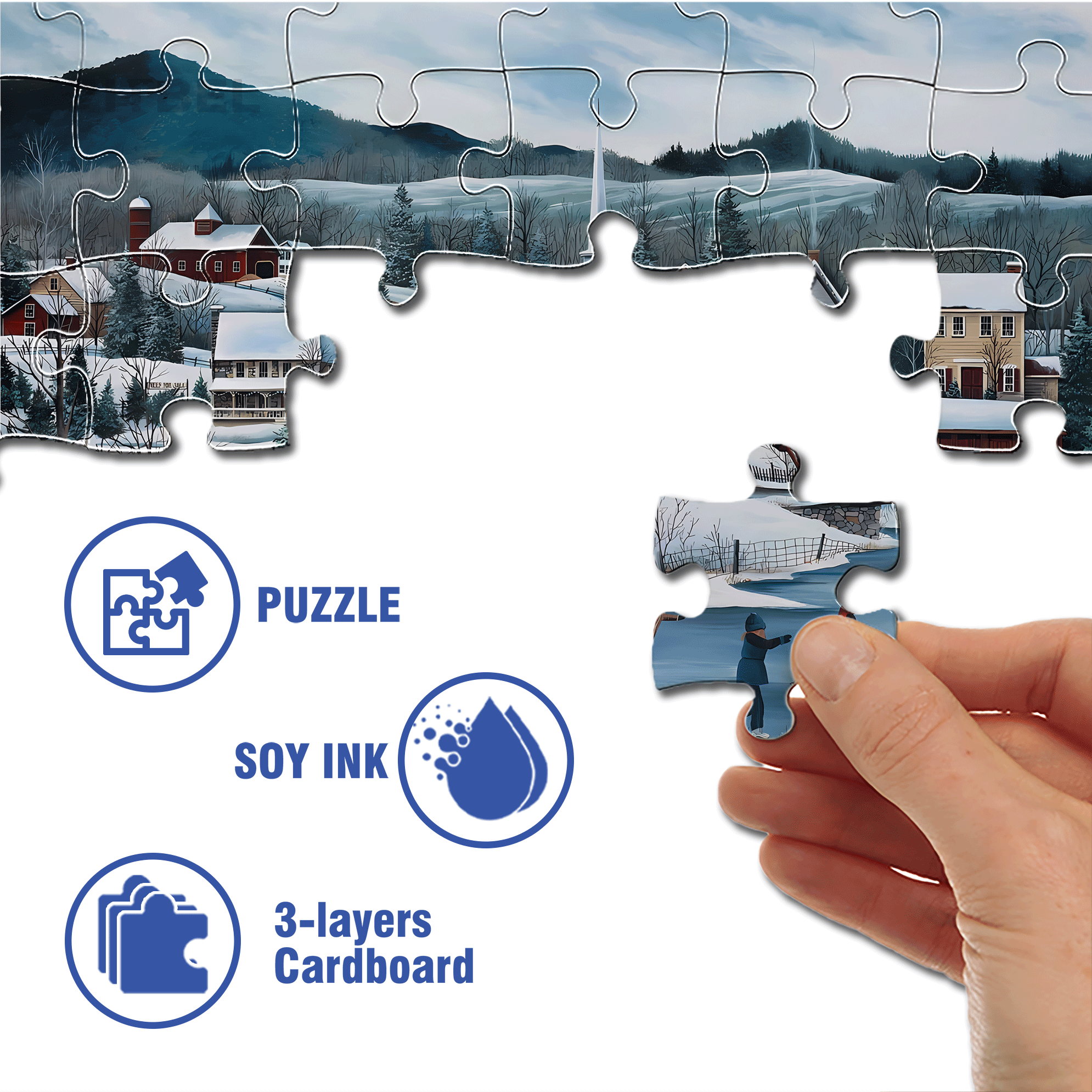 Winter Village Skating 500pcs/1000pcs Jigsaw Puzzle, Scratch-Resistant, Interactive Family Game & Brain-Boosting DIY Decor, Perfect for Halloween, Christmas & New Year Gifts, Family Puzzle Game