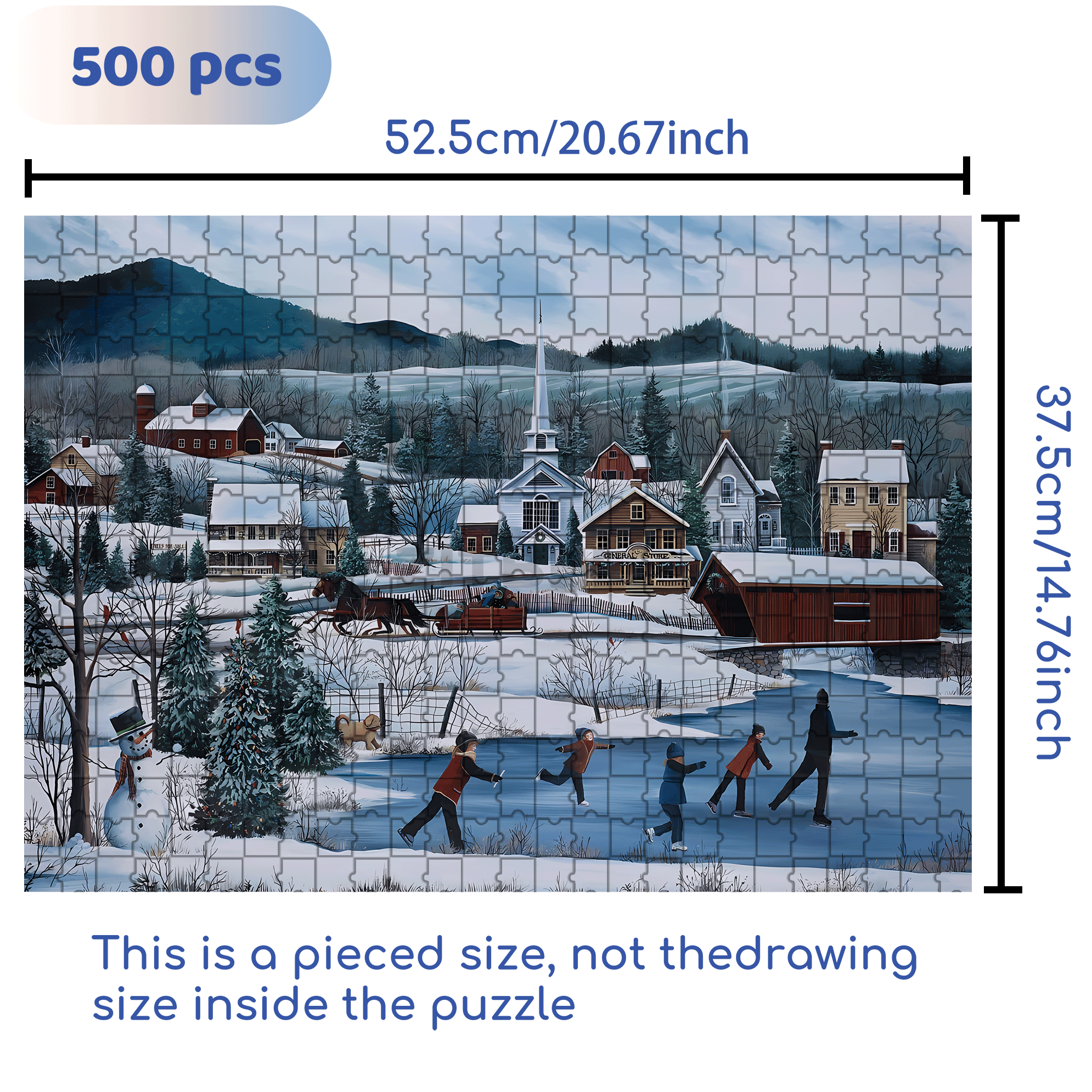 Winter Village Skating 500pcs/1000pcs Jigsaw Puzzle, Scratch-Resistant, Interactive Family Game & Brain-Boosting DIY Decor, Perfect for Halloween, Christmas & New Year Gifts, Family Puzzle Game