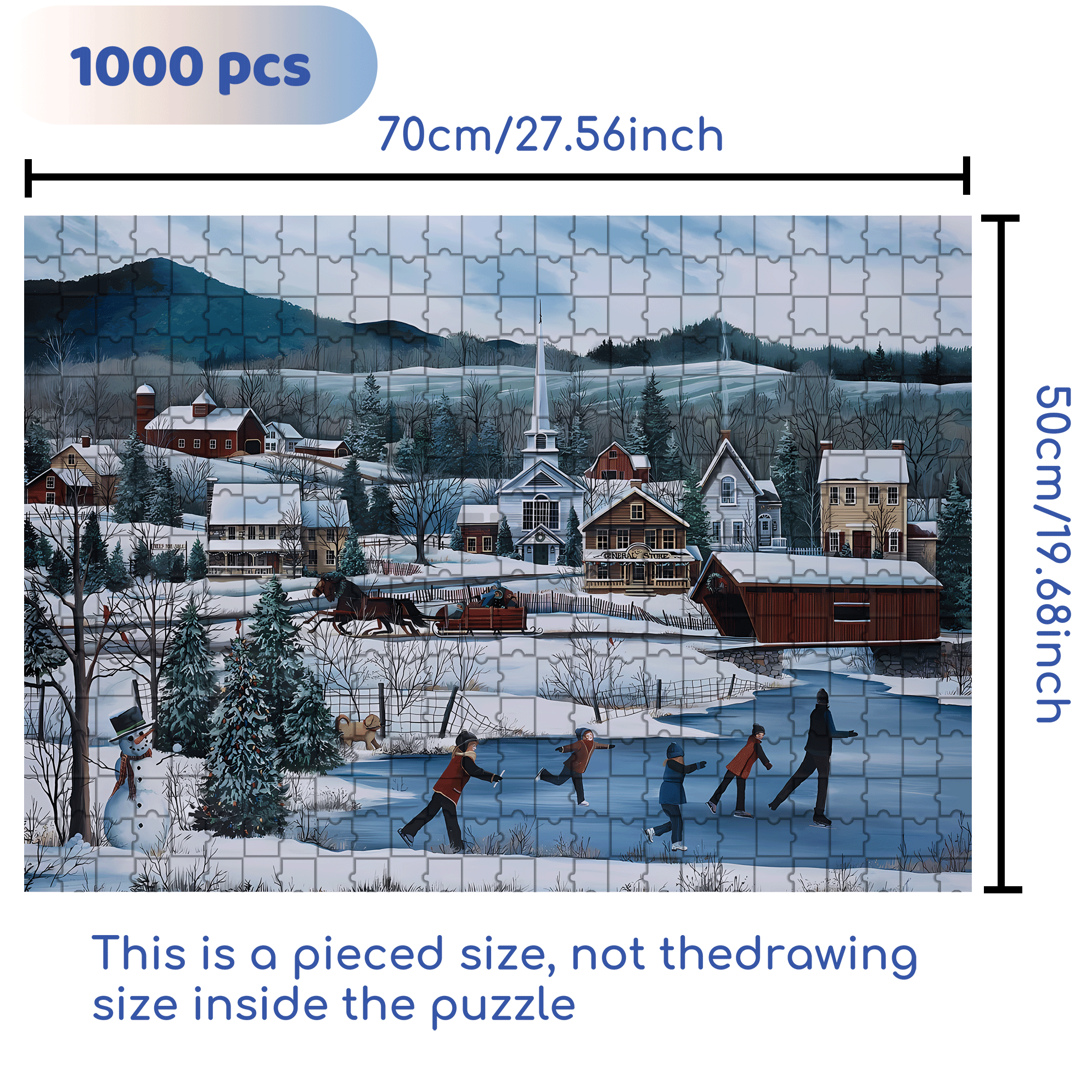Winter Village Skating 500pcs/1000pcs Jigsaw Puzzle, Scratch-Resistant, Interactive Family Game & Brain-Boosting DIY Decor, Perfect for Halloween, Christmas & New Year Gifts, Family Puzzle Game