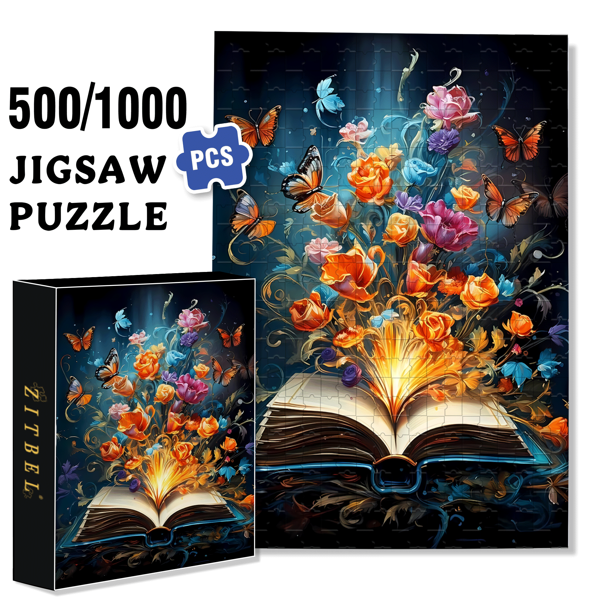A Page of Flowers 500pcs/1000pcs Jigsaw Puzzle, Scratch-Resistant, Interactive Family Game & Brain-Boosting DIY Decor, Perfect for Halloween, Christmas & New Year Gifts, Family Puzzle Game
