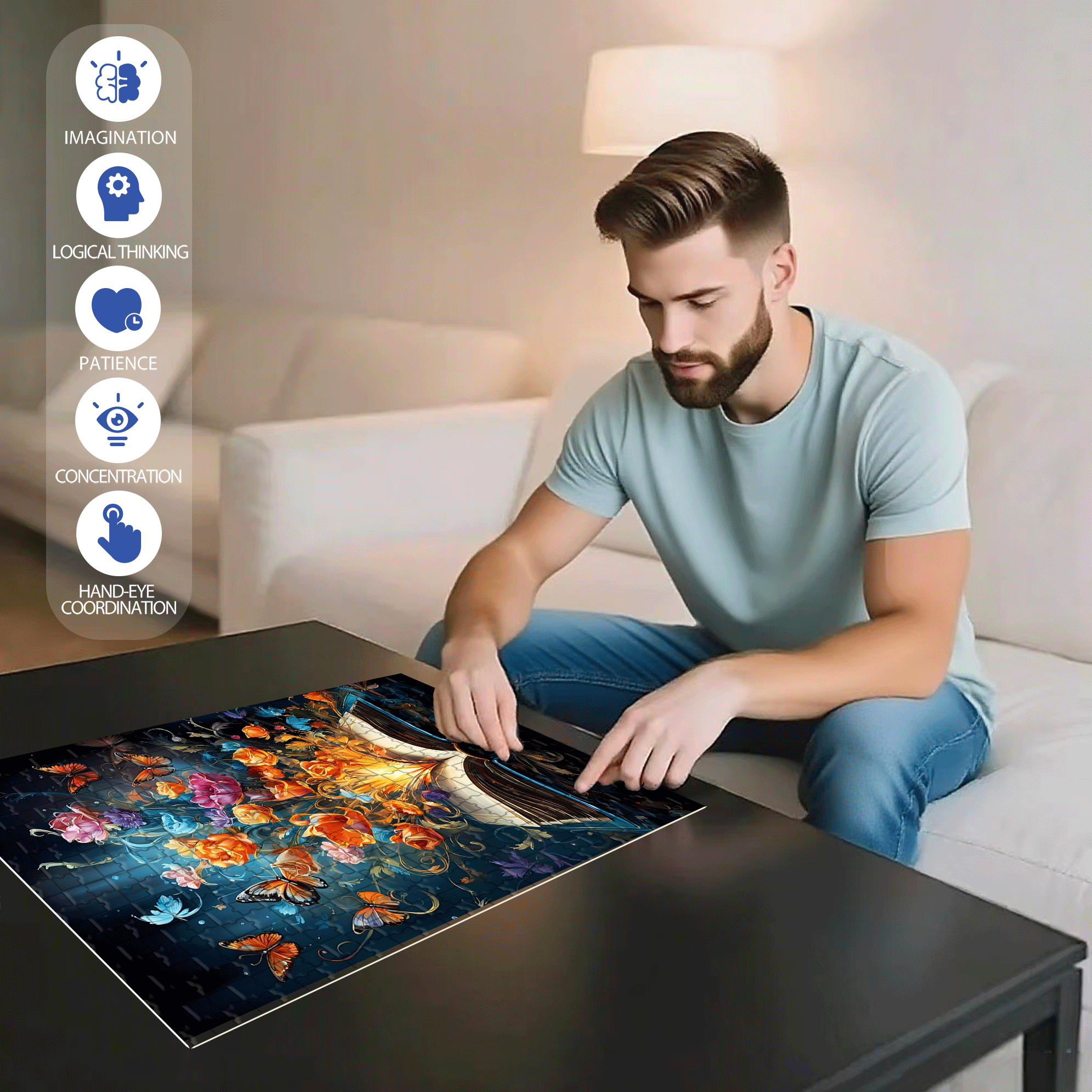 A Page of Flowers 500pcs/1000pcs Jigsaw Puzzle, Scratch-Resistant, Interactive Family Game & Brain-Boosting DIY Decor, Perfect for Halloween, Christmas & New Year Gifts, Family Puzzle Game
