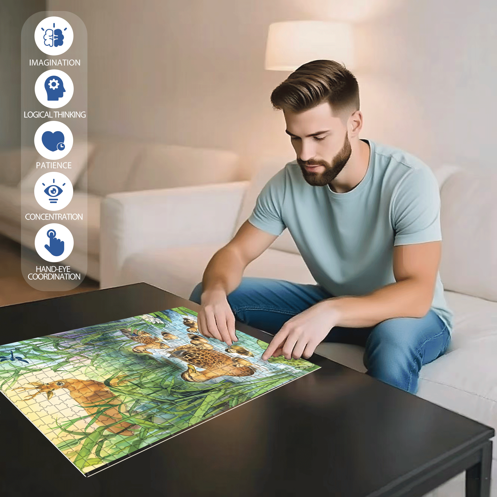 A Tranquil Afternoon In The Reed Marshes 500pcs/1000pcs Jigsaw Puzzle, Scratch-Resistant, Interactive Family Game & Brain-Boosting DIY Decor, Perfect for Halloween, Christmas & New Year Gifts, Family Puzzle Game