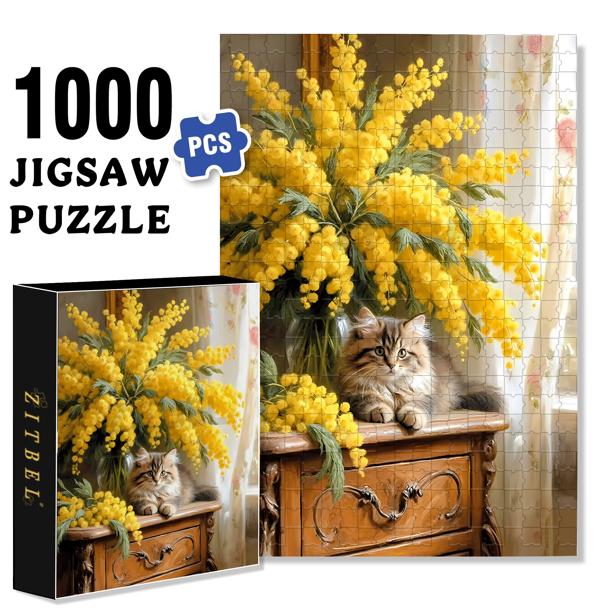 Acacia & Cat 500pcs/1000pcs Jigsaw Puzzle, Scratch-Resistant, Interactive Family Game & Brain-Boosting DIY Decor, Perfect for Halloween, Christmas & New Year Gifts, Family Puzzle Game