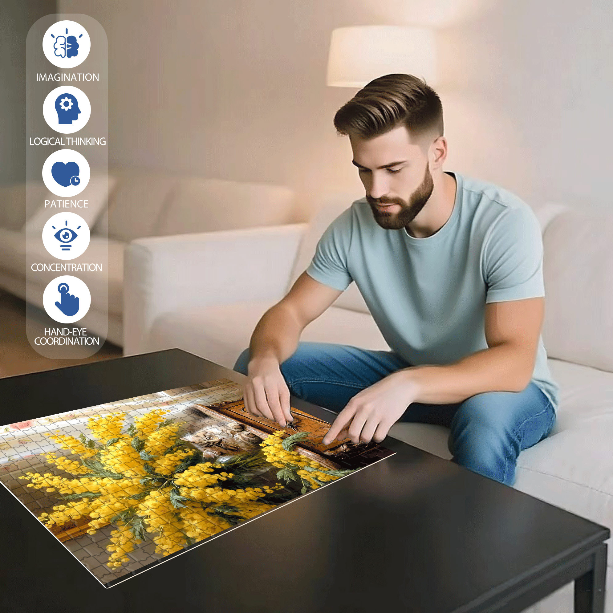 Acacia & Cat 500pcs/1000pcs Jigsaw Puzzle, Scratch-Resistant, Interactive Family Game & Brain-Boosting DIY Decor, Perfect for Halloween, Christmas & New Year Gifts, Family Puzzle Game