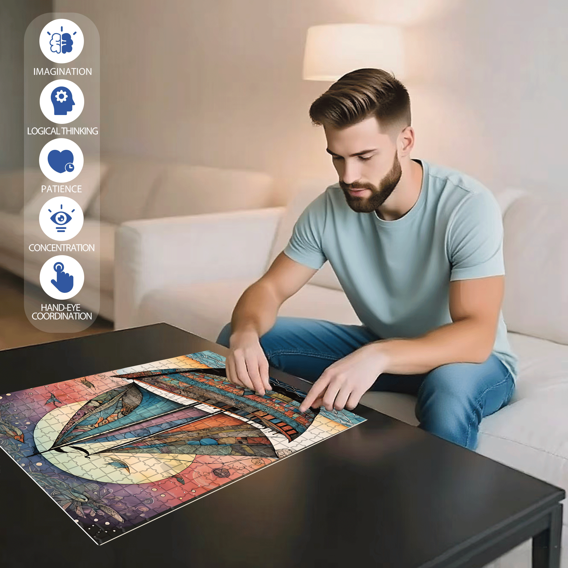 Barco 500pcs/1000pcs Jigsaw Puzzle, Scratch-Resistant, Interactive Family Game & Brain-Boosting DIY Decor, Perfect for Halloween, Christmas & New Year Gifts, Family Puzzle Game