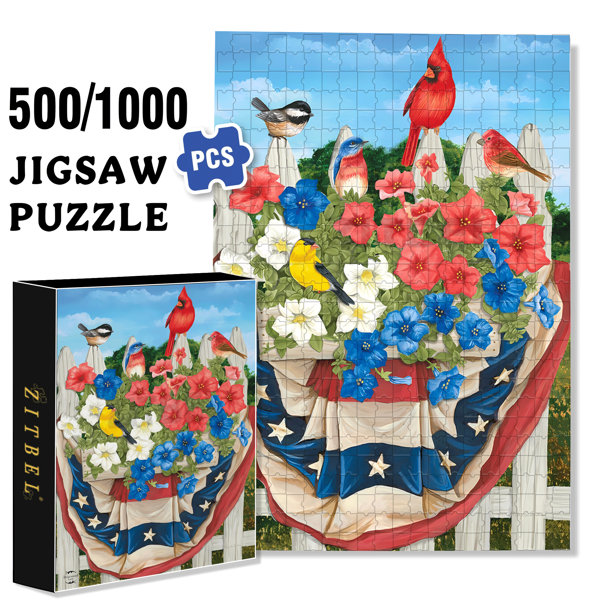 Birds and Flowers On The Fence 500pcs/1000pcs Jigsaw Puzzle, Scratch-Resistant, Interactive Family Game & Brain-Boosting DIY Decor, Perfect for Halloween, Christmas & New Year Gifts, Family Puzzle Game